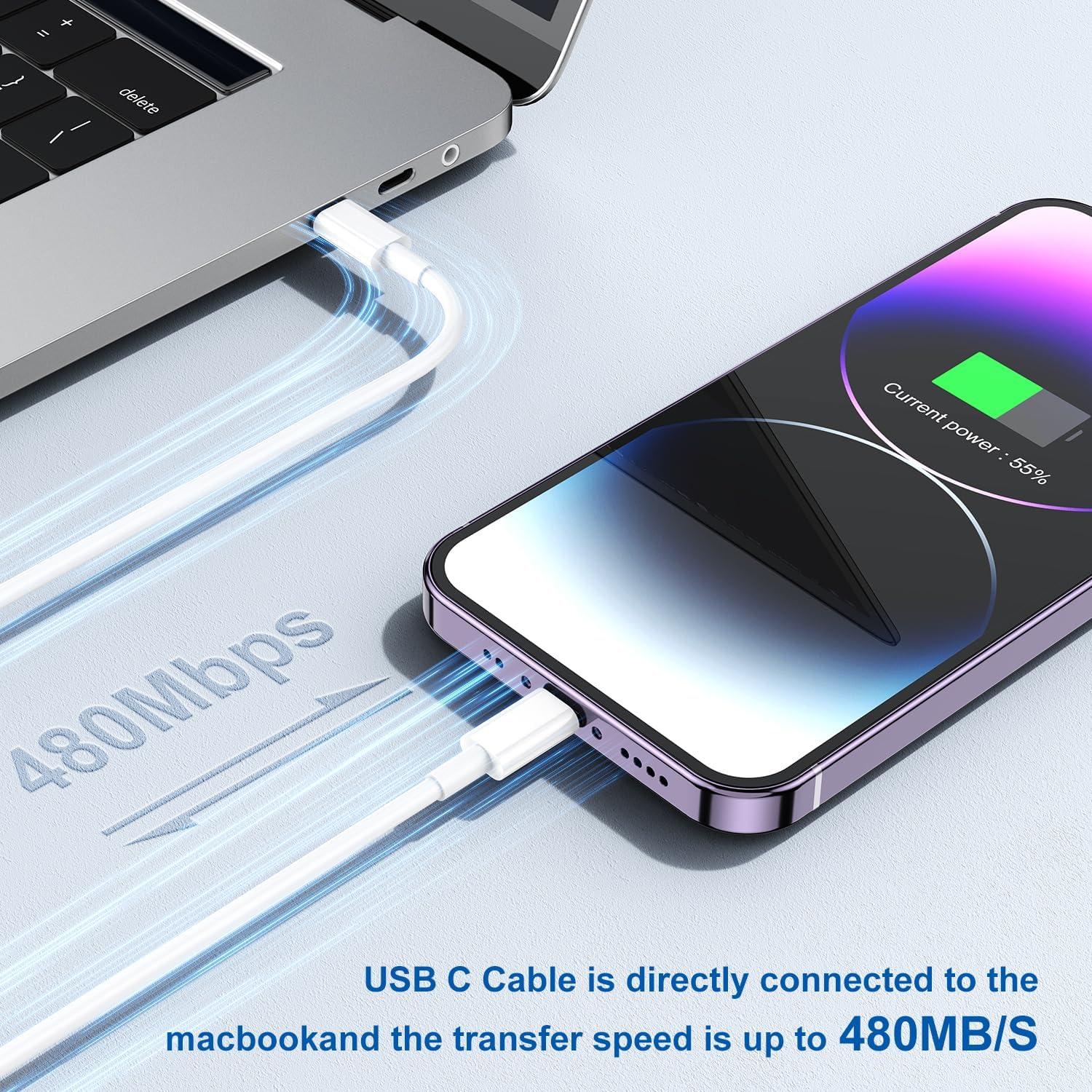 Cable de Carga Rápida USB C a Lightning Yievis 3m Blanco MFi