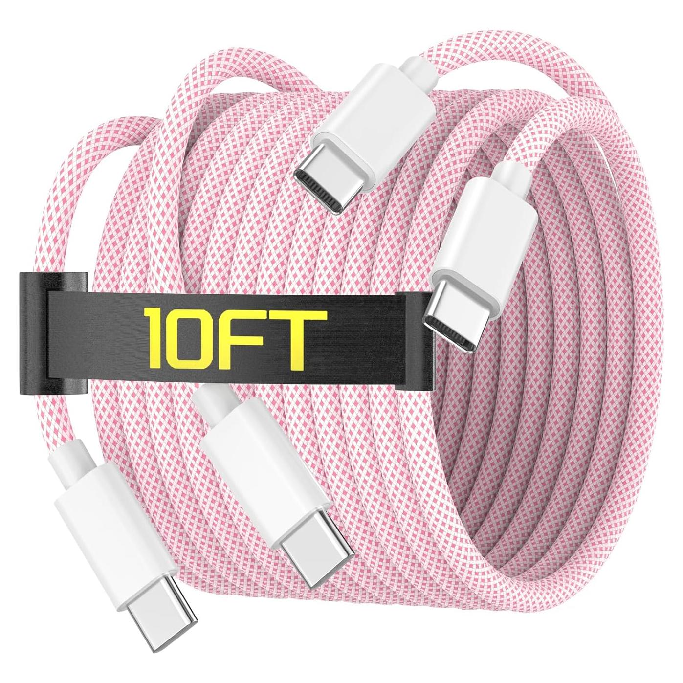 Cable de carga USB C a C 3M Kassdin 60W Rosa - 2 Pack