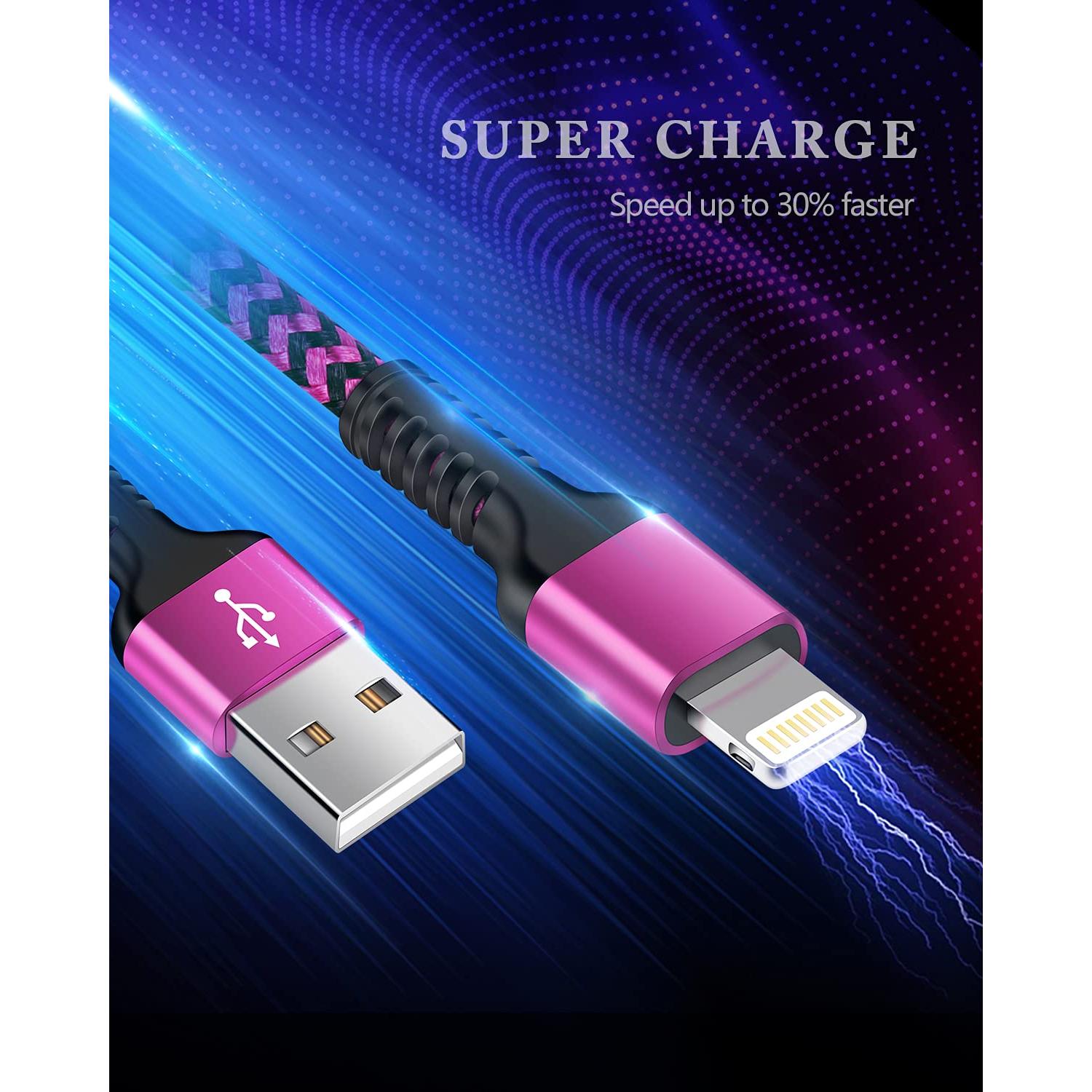 Cable de carga rápida MFI 10 pies Dynamic8 para iPhone