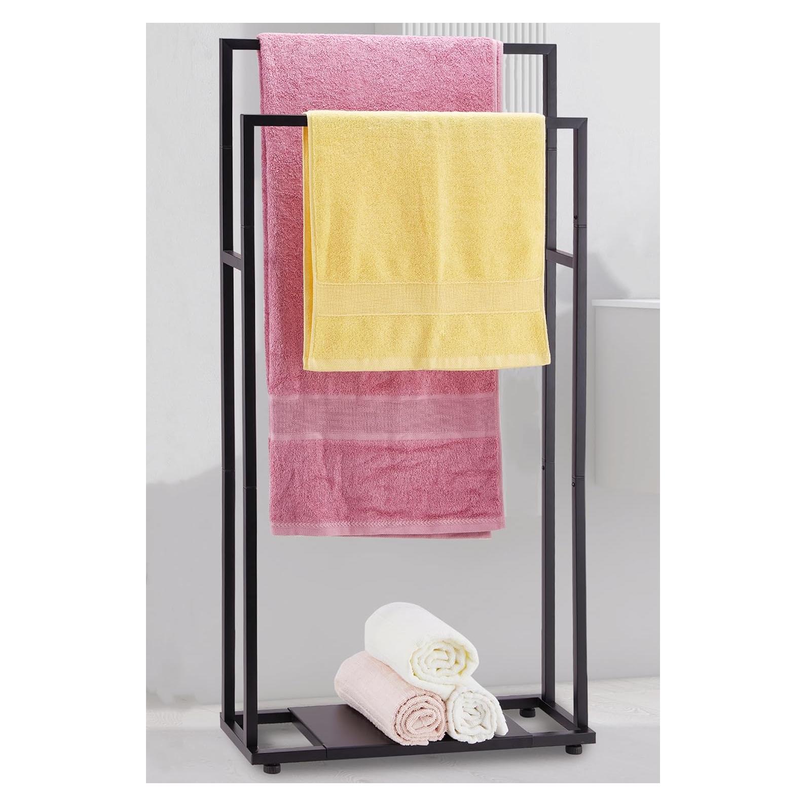 Soporte de Toallas de Pie ALHAKIN 99 cm Negro 2 Niveles