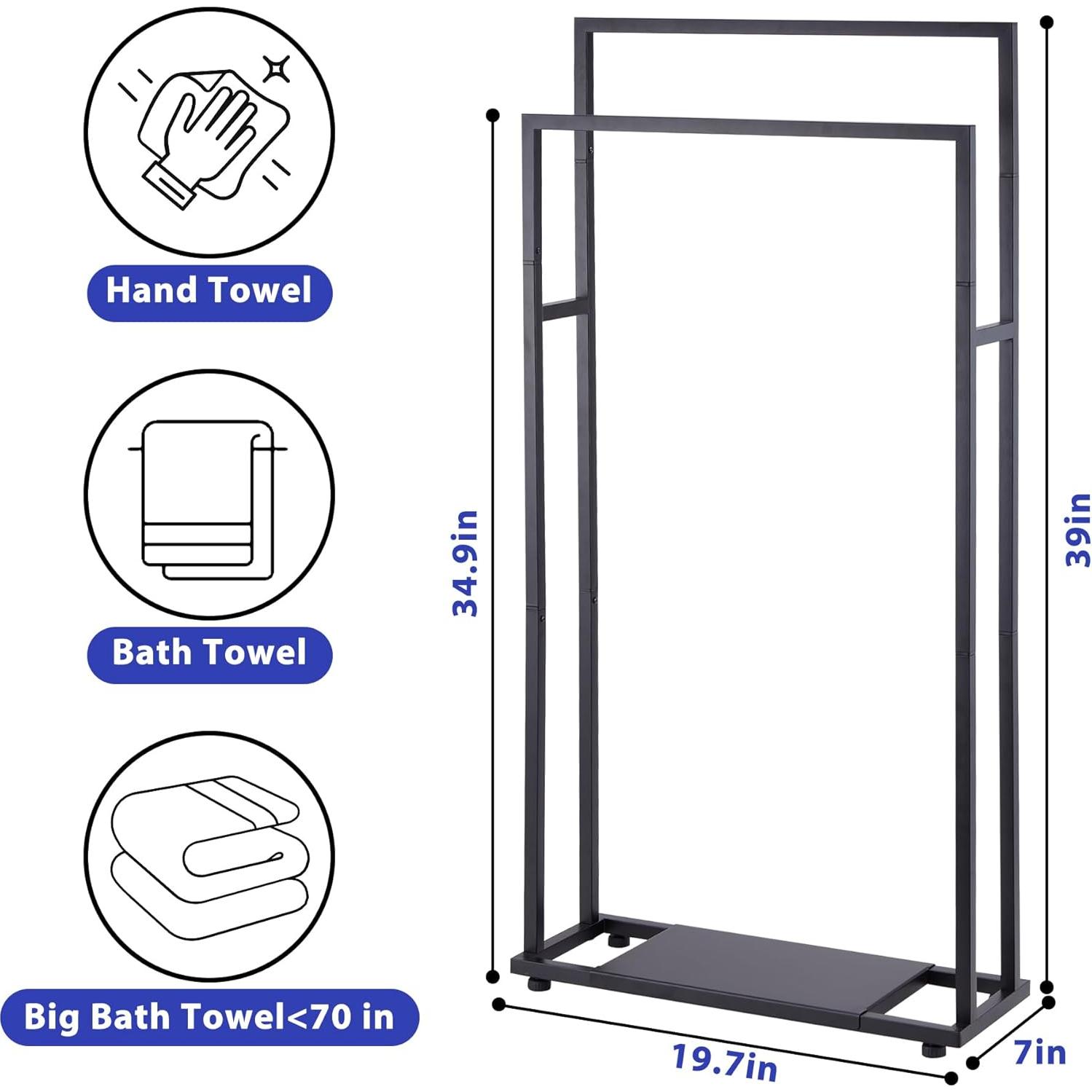 Soporte de Toallas de Pie ALHAKIN 99 cm Negro 2 Niveles