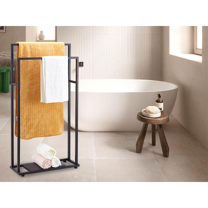Soporte de Toallas de Pie ALHAKIN 99 cm Negro 2 Niveles