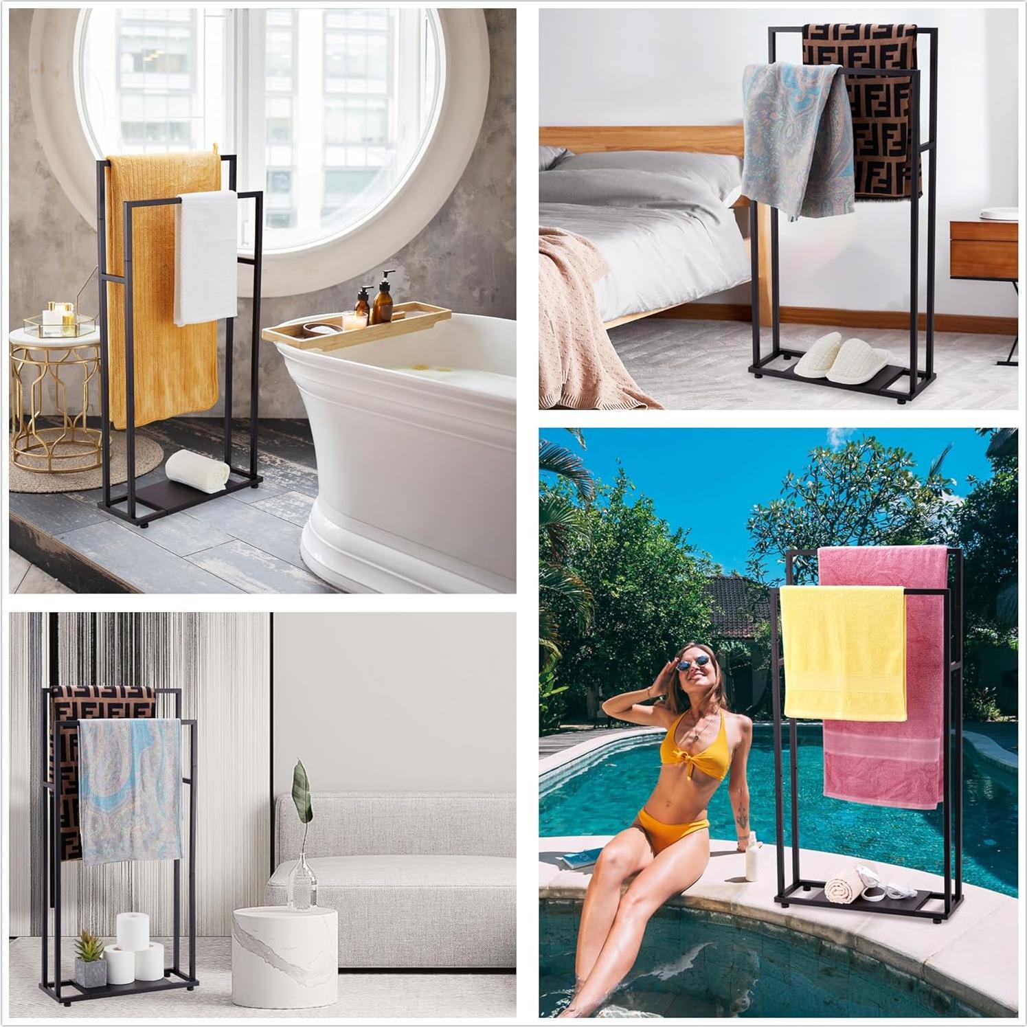 Soporte de Toallas de Pie ALHAKIN 99 cm Negro 2 Niveles