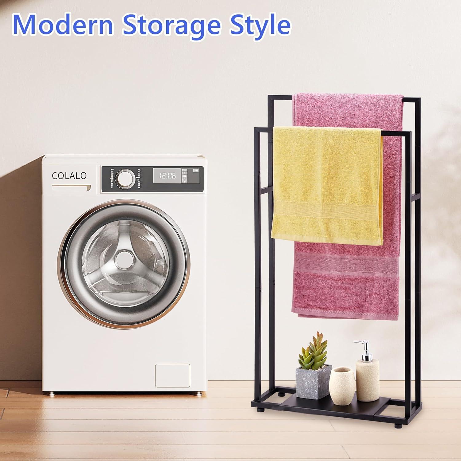 Soporte de Toallas de Pie ALHAKIN 99 cm Negro 2 Niveles