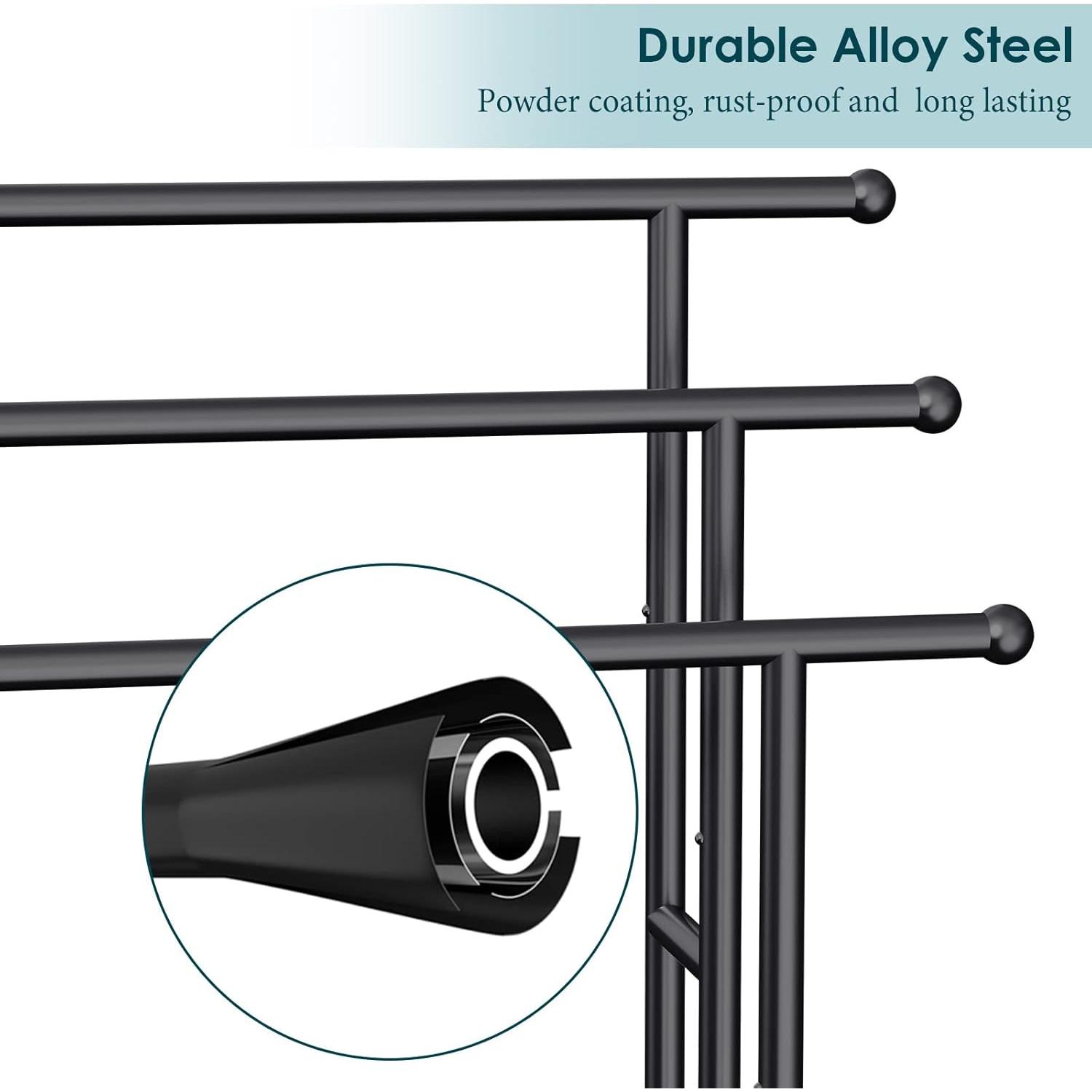 Soporte de Toallas de Pie Kayfia 3 Niveles Acero Negro