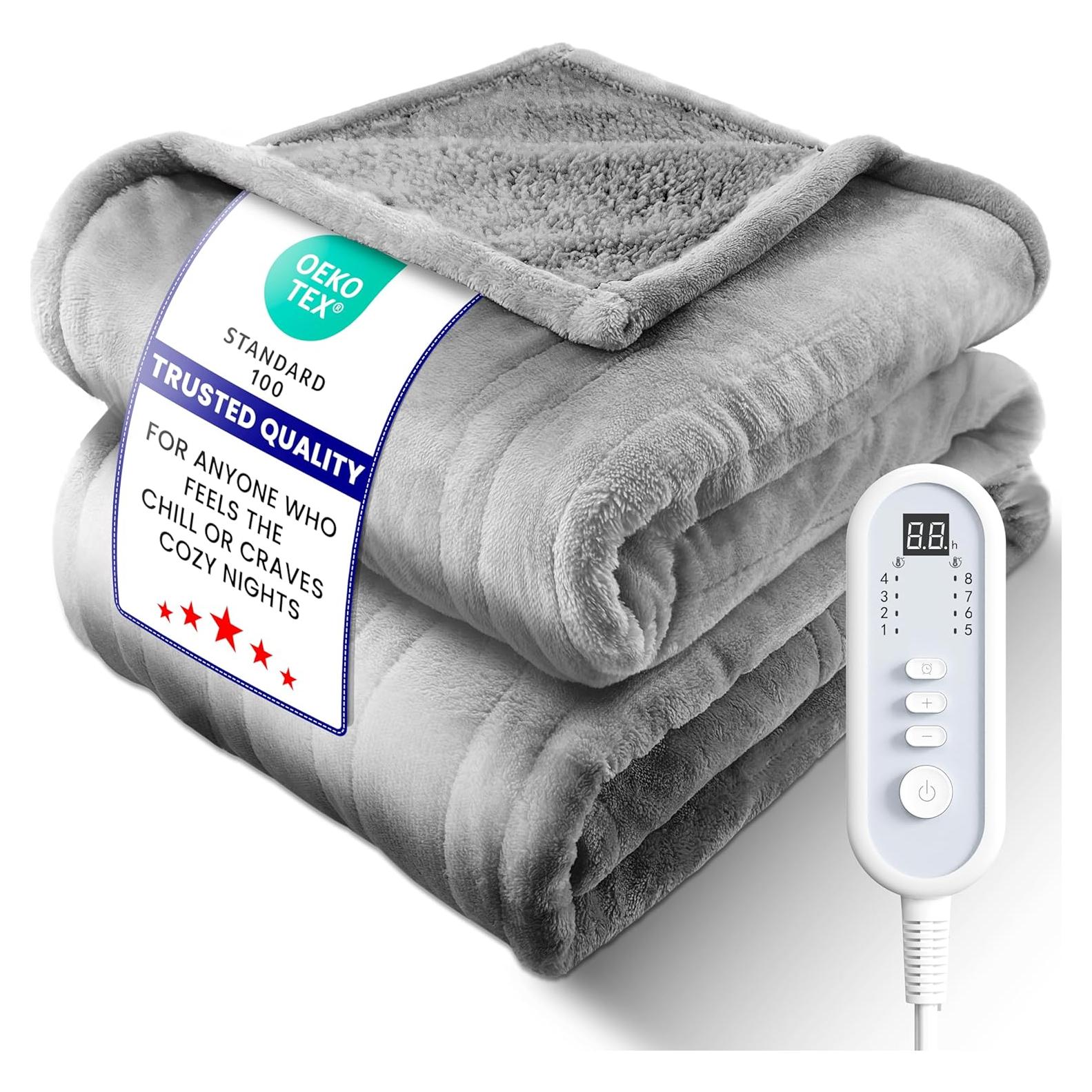 Manta Eléctrica Térmica LEERUN Tiro Gris, 8 Niveles de Calor