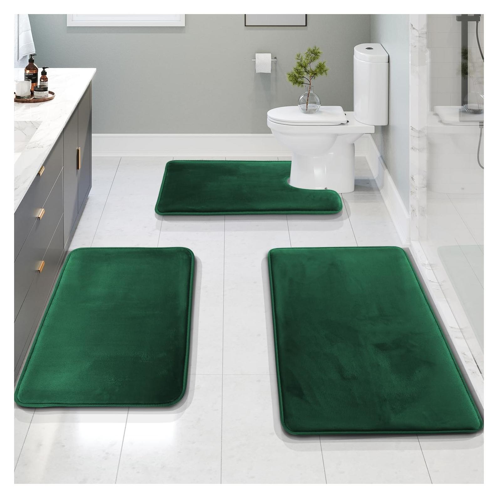 Juego de 3 Alfombrillas de Baño Clara Clark - Espuma de Memoria Verde