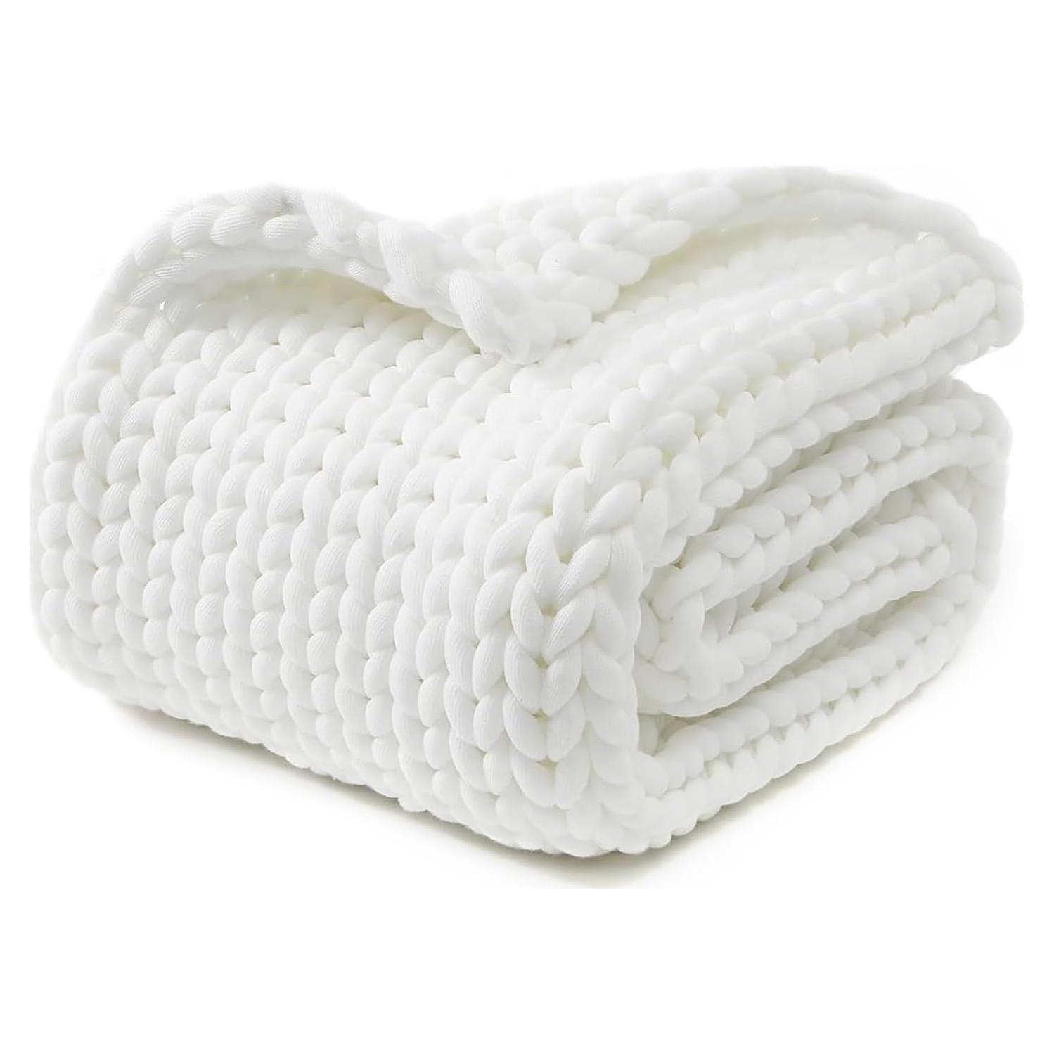 Manta Chunky YnM 101.6x127 cm Blanca, Tejida a Mano, Transpirable