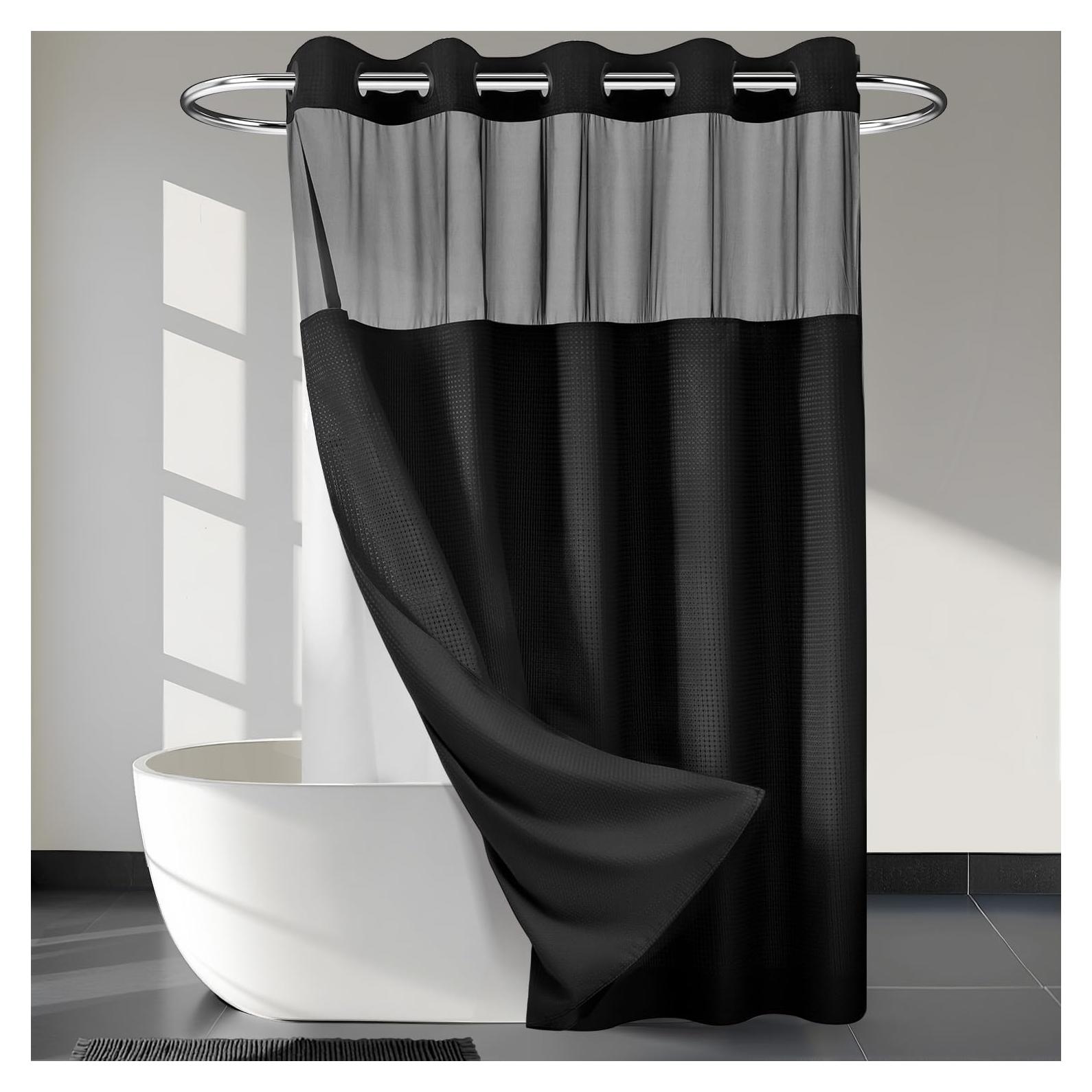 Cortina de Ducha River Dream Negra con Forro a Presión 180x188 cm