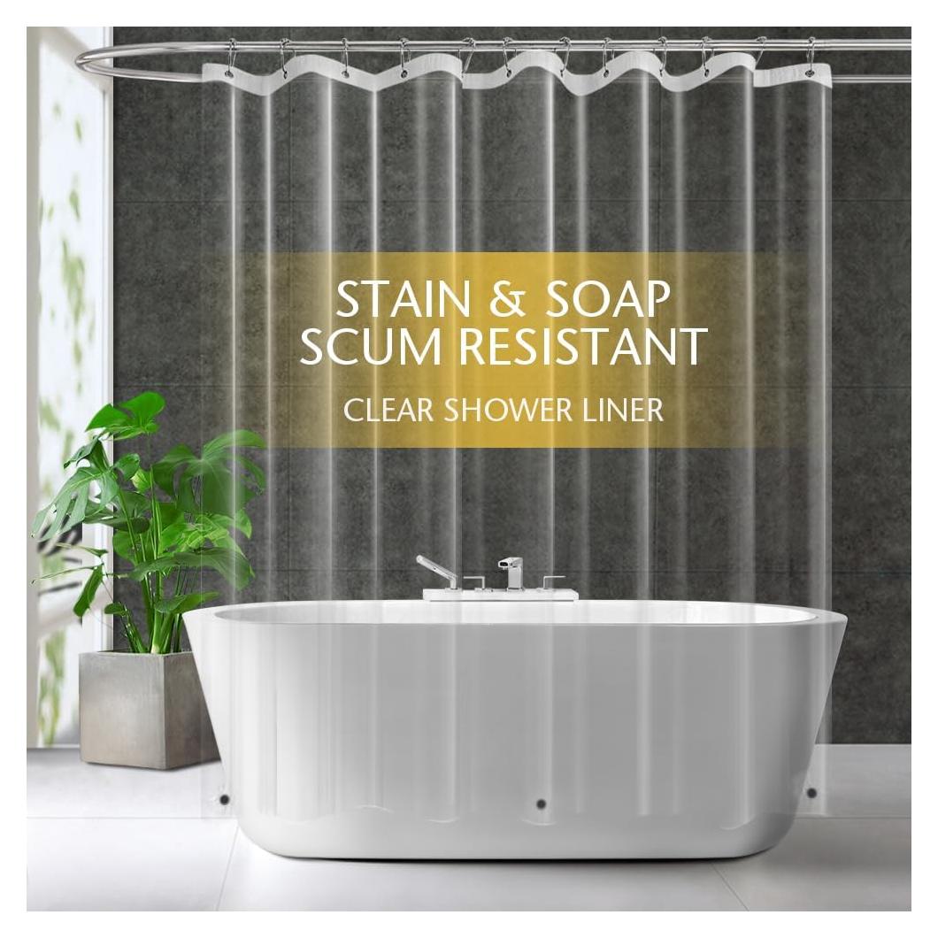 Cortina de Ducha ZEMAHOME PEVA Transparente 72x72" con Ojetes