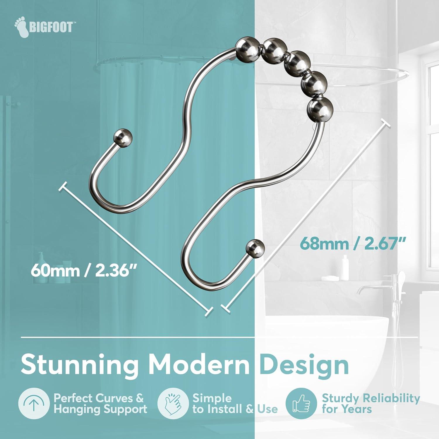 Ganchos para Cortina de Ducha BigFoot, Acero Inoxidable, 12 Piezas