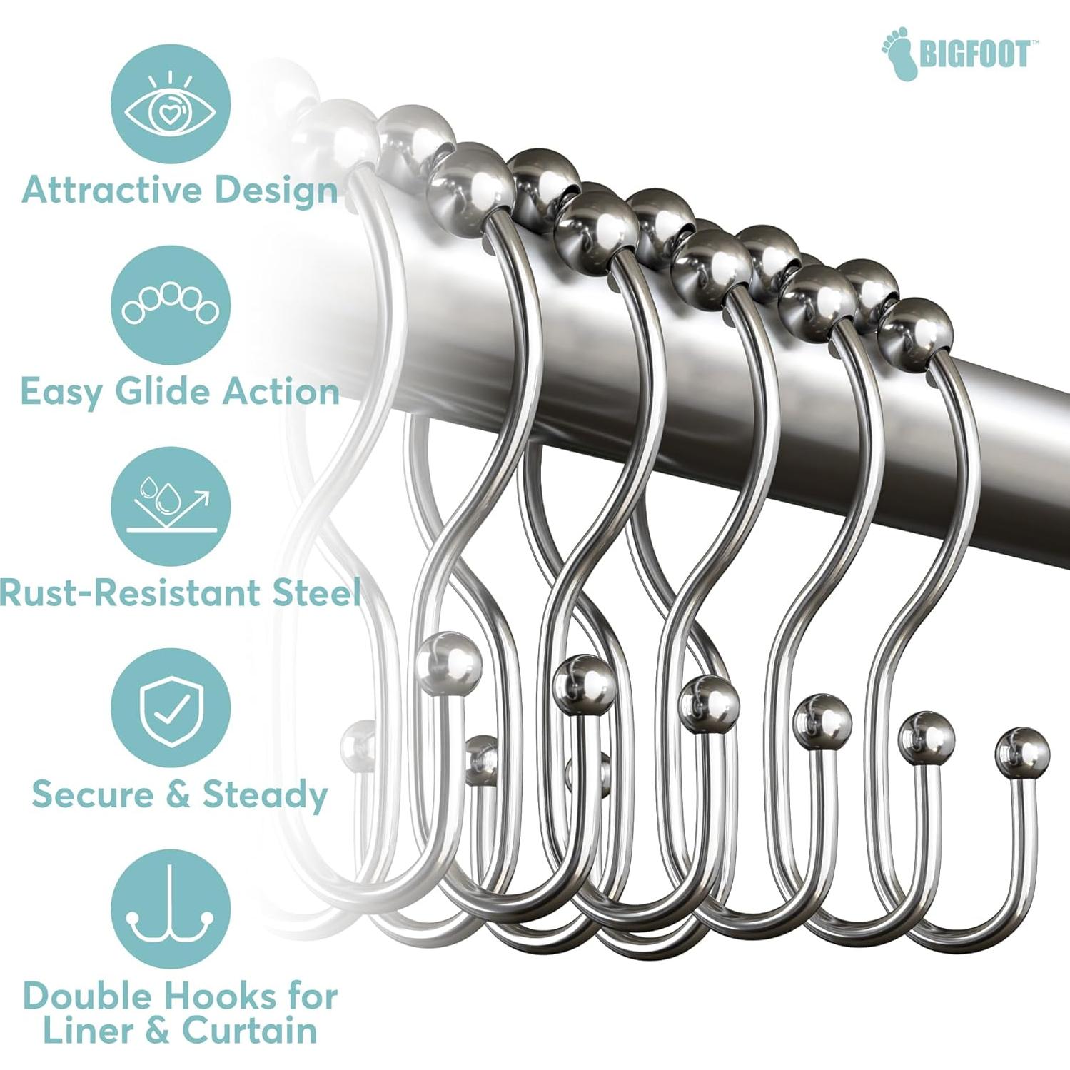 Ganchos para Cortina de Ducha BigFoot, Acero Inoxidable, 12 Piezas