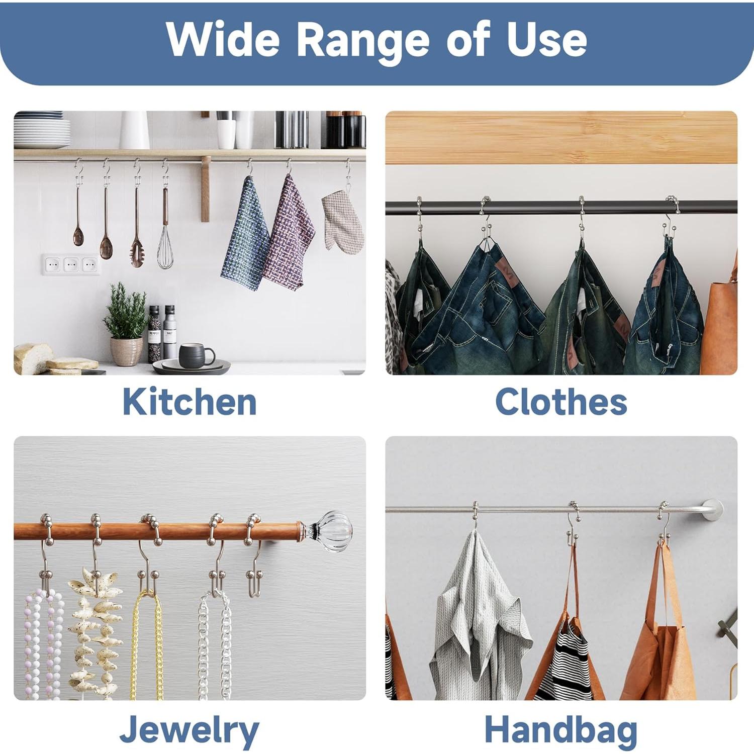 Ganchos de Cortina de Ducha Titanker, Metal Niquelado, Juego de 12