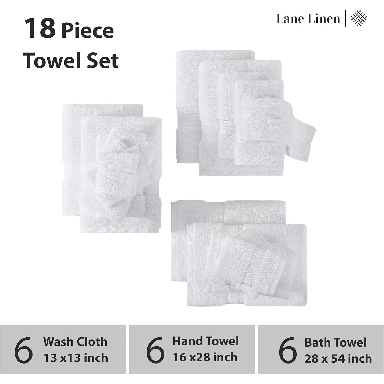 Juego de Toallas de Baño de Lujo LANE LINEN 18 Pzs Algodón 100%