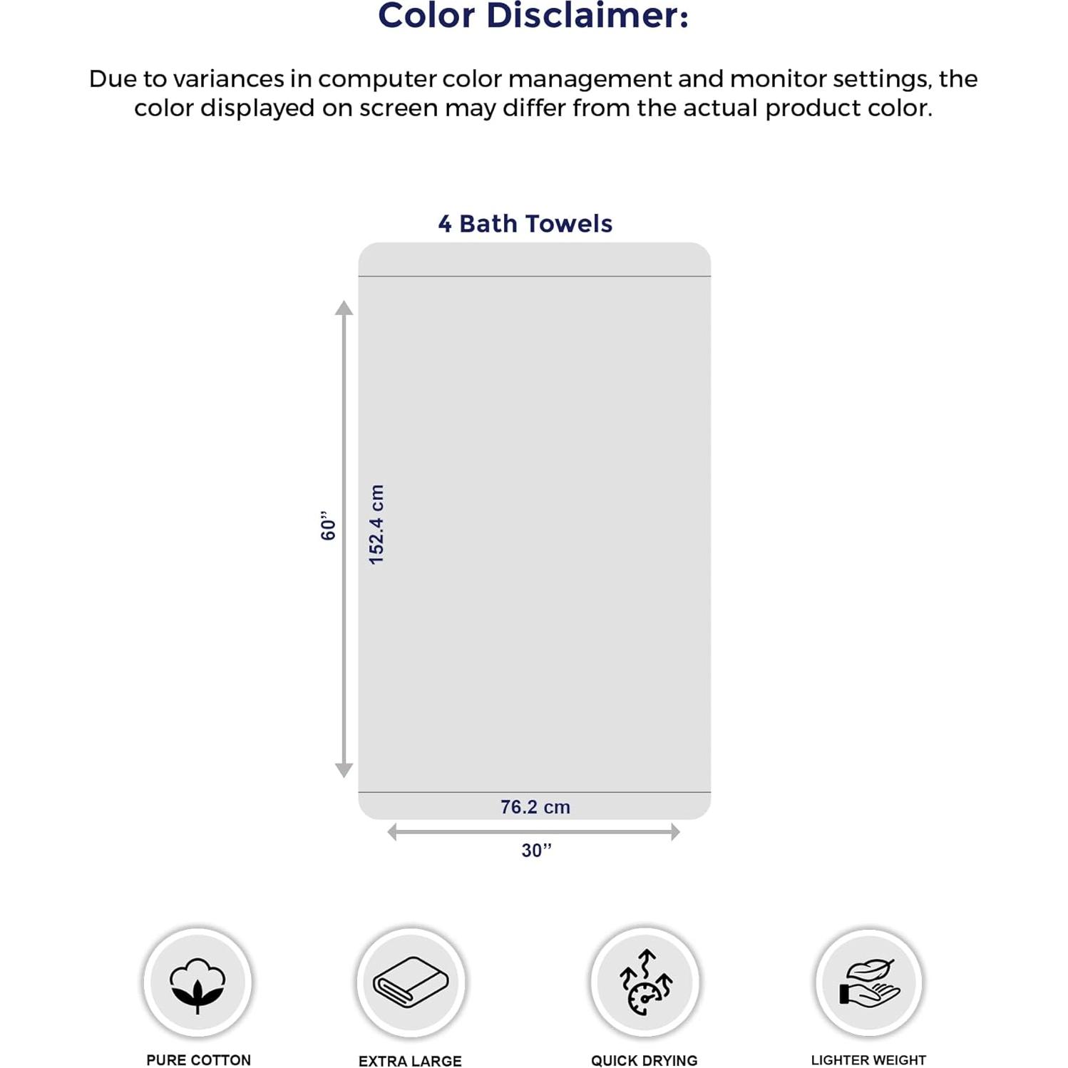 Set de 4 Toallas de Baño 100% Algodón Gris Oscuro 76x152 cm