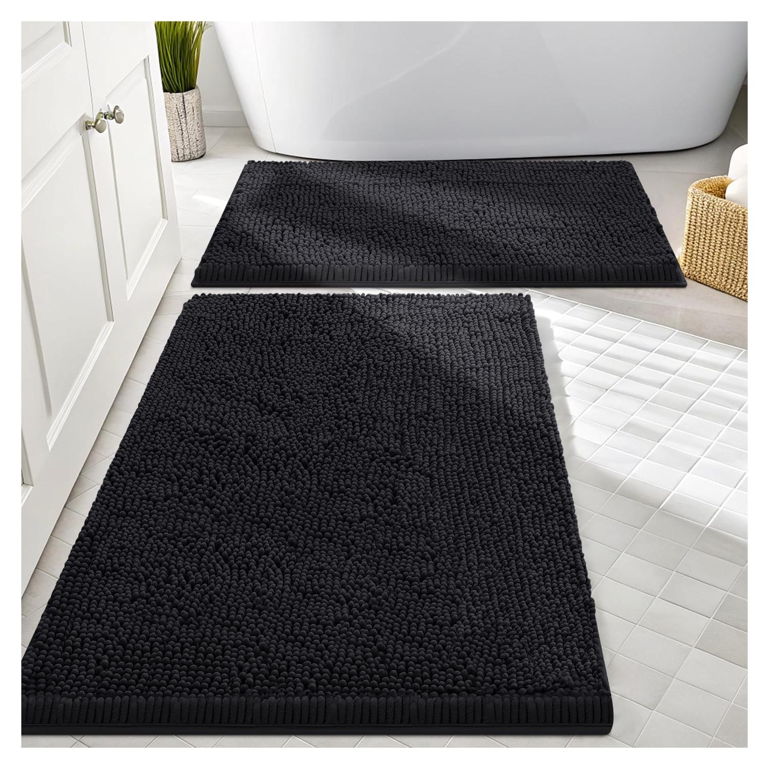 Conjunto de Alfombrillas de Baño Smiry 2 Piezas Chenille Negro