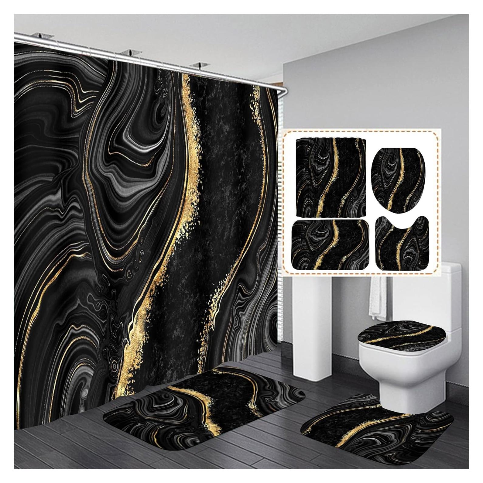 Conjunto de Cortinas de Ducha Nkzply 4 Piezas Mármol Negro