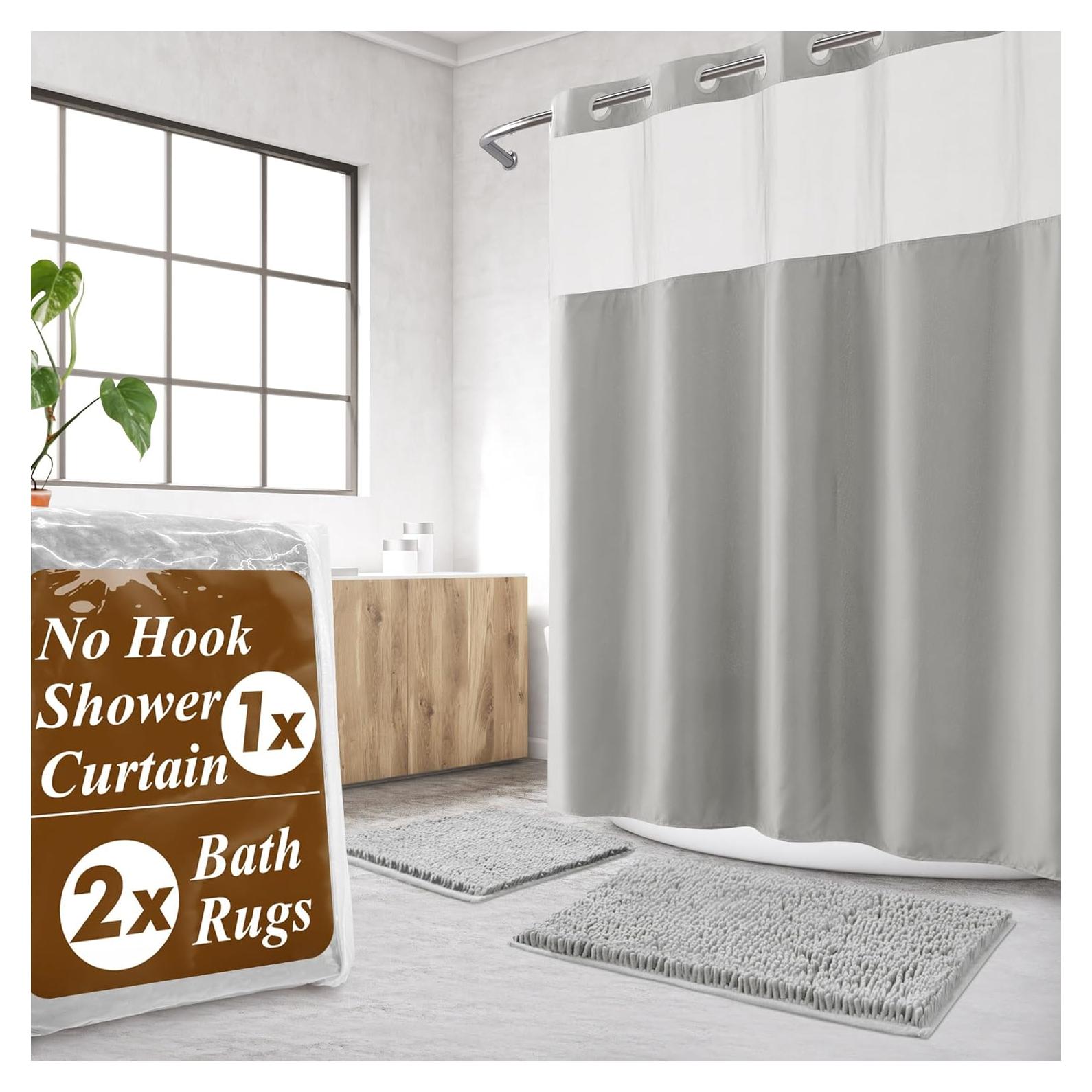 Conjunto de Cortinas de Ducha y Alfombrillas Barossa Design Gris