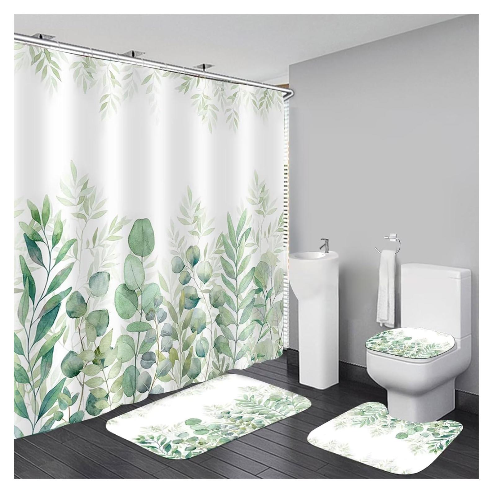 Conjunto de Cortinas de Ducha DDQQ Verde 70x70 cm con Alfombra