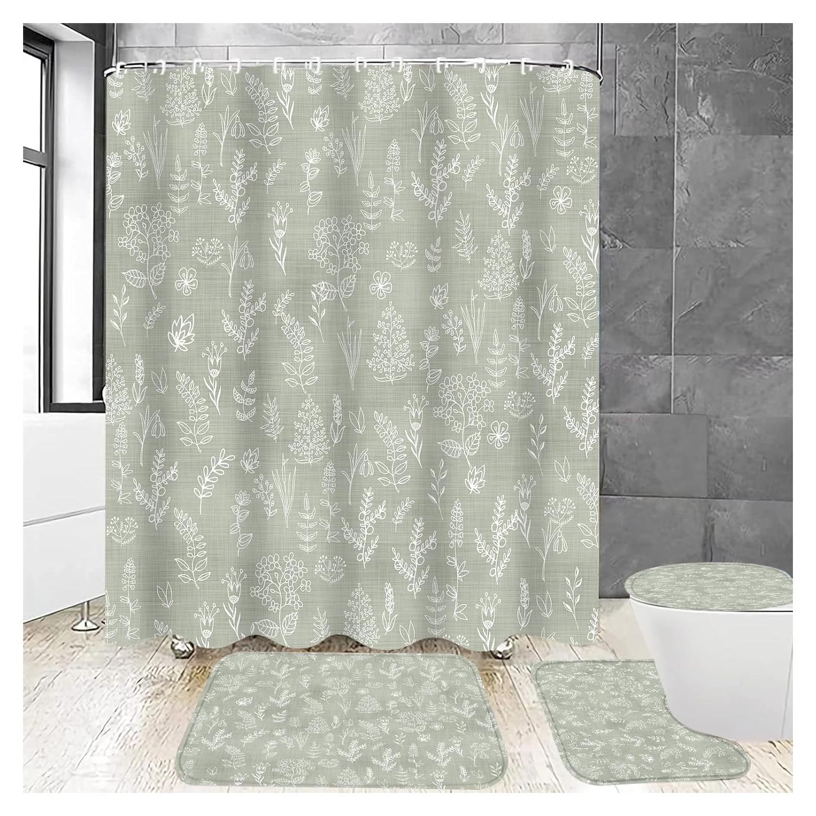 Juego de Cortinas de Ducha Chrainy 4 Piezas Verde Floral