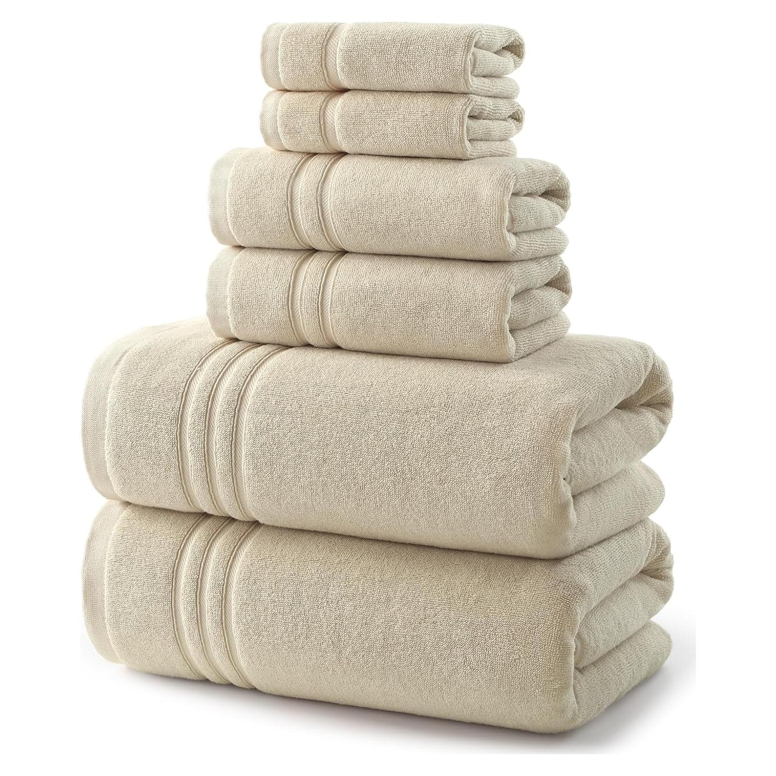 Juego de Toallas de Baño REDKISS 6 Piezas 100% Algodón Beige