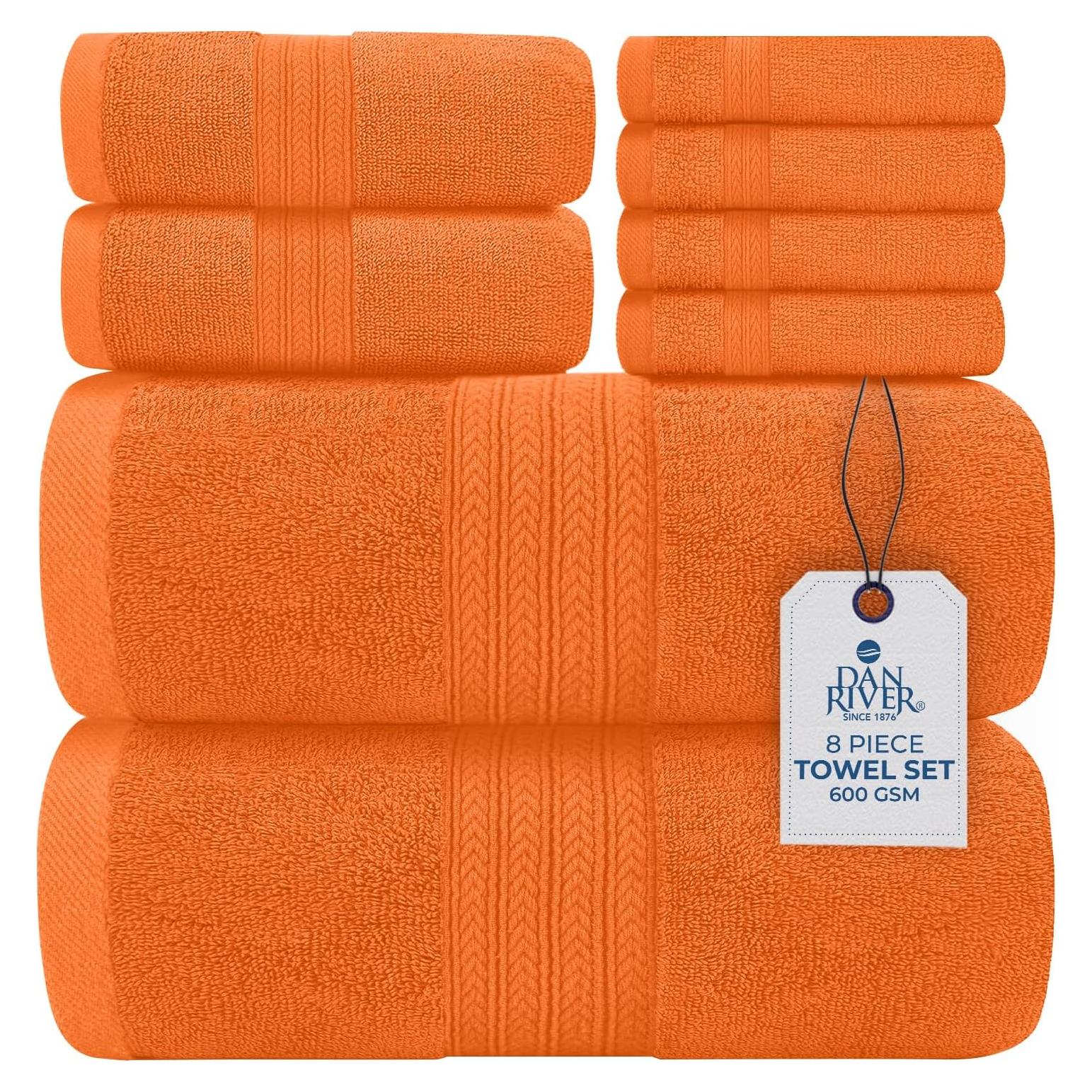 Juego de Toallas de Lujo Dan River 8 Piezas 100% Algodón Naranja