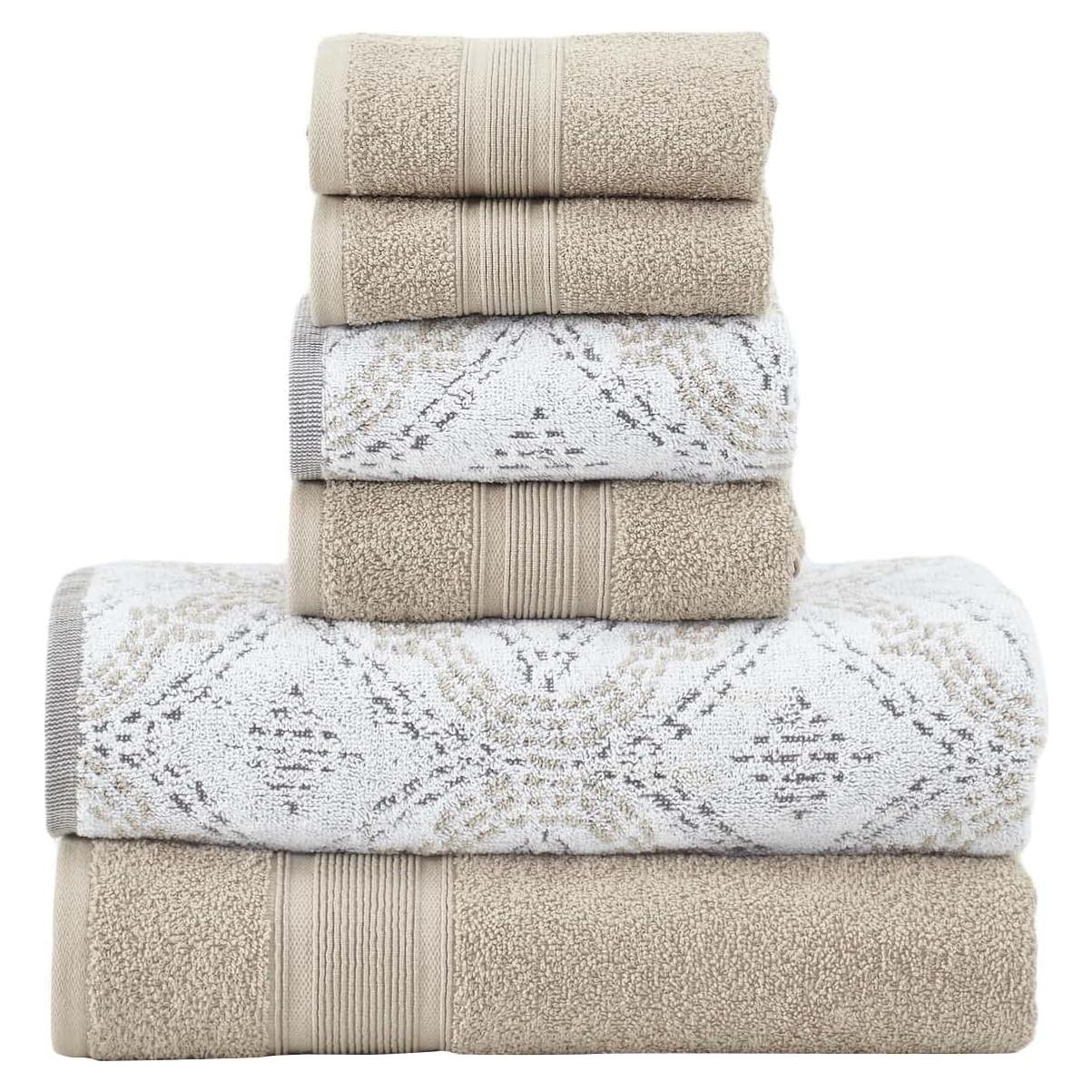 Juego de Toallas Jacquard Reversible 6 Piezas Modern Threads Caqui
