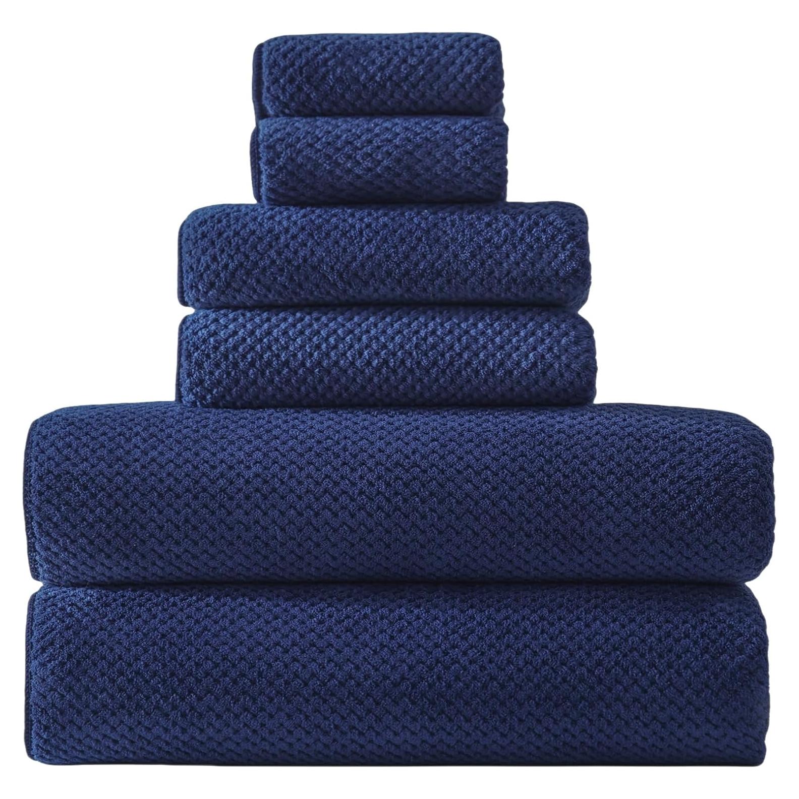 Set de 6 Toallas de Baño Extra Grandes Akzpe 76x152 cm Azul Marino