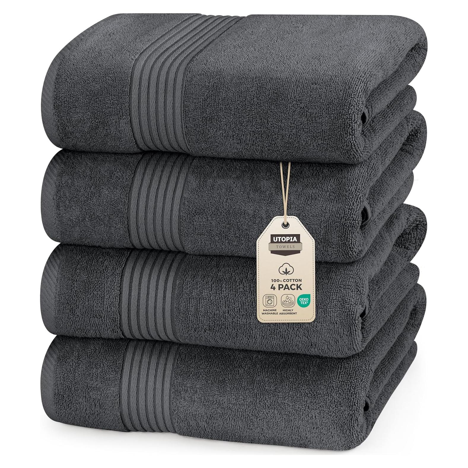 Juego de Toallas de Baño Utopia 4 Piezas 100% Algodón Gris