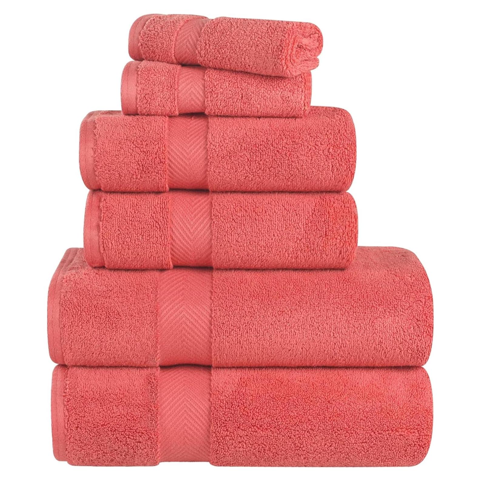 Juego de Toallas de Baño Superior Zero Twist 100% Algodón 6 Piezas Coral