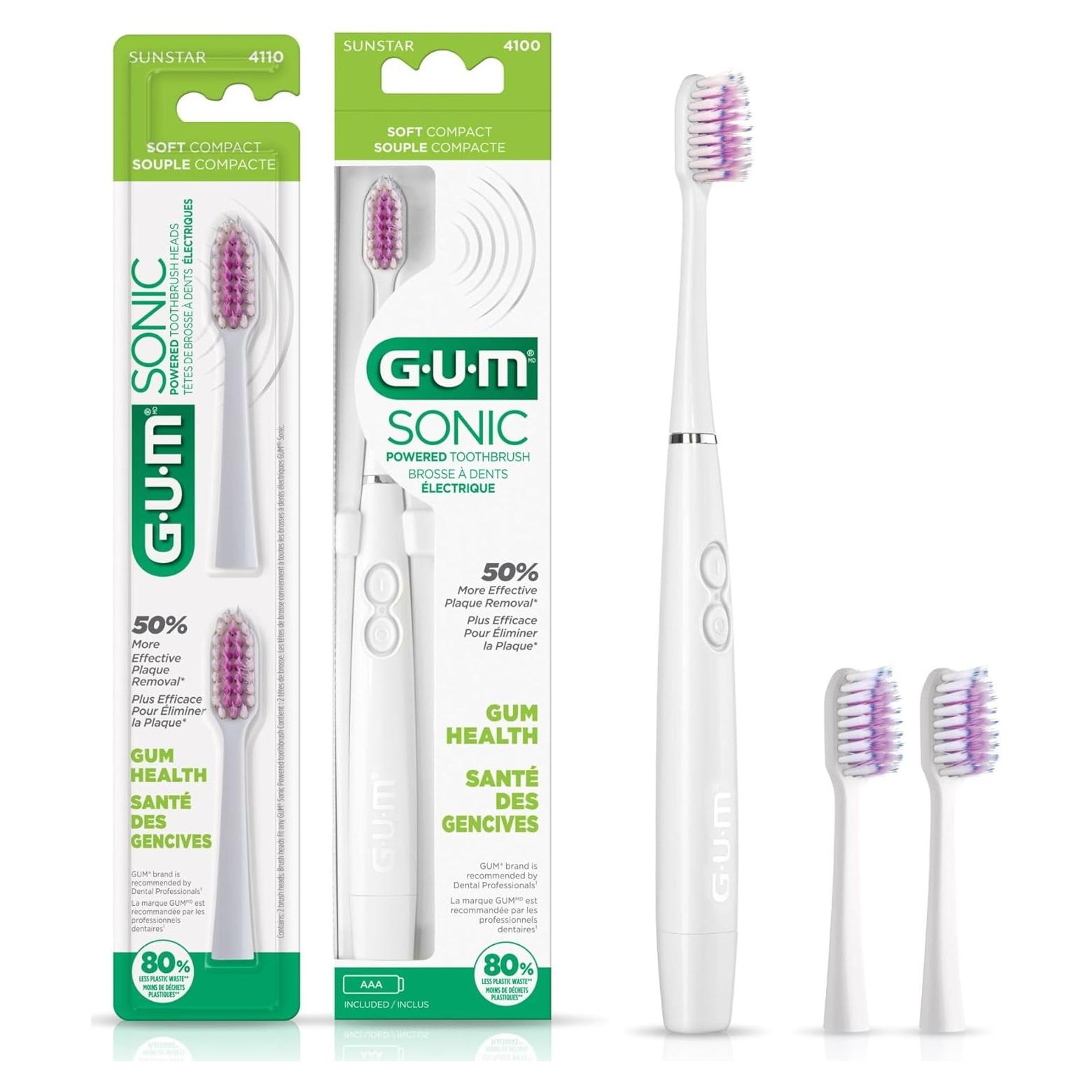 Cepillo de dientes GUM Sonic con 2 cabezales recambio, blanco