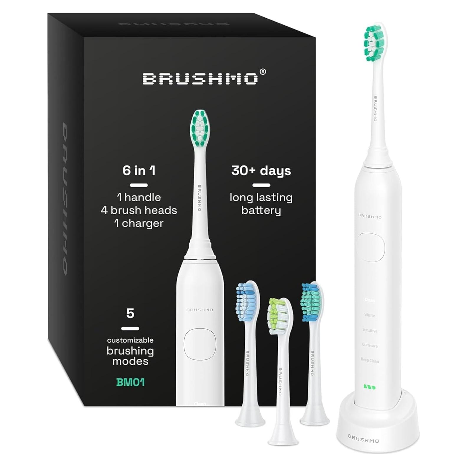 Cepillo de Dientes Eléctrico Brushmo BM01 Blanco con 4 Cabezas