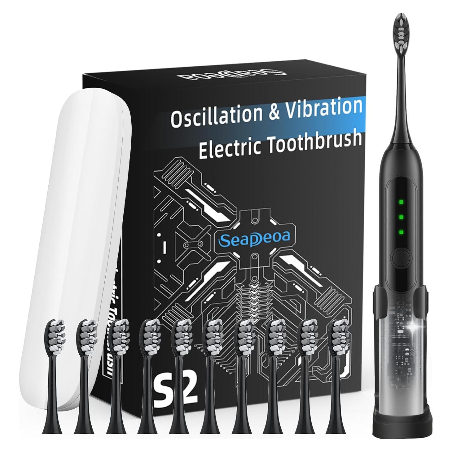 Cepillo de dientes eléctrico Seapeoa S2 con 10 cabezales, IPX8