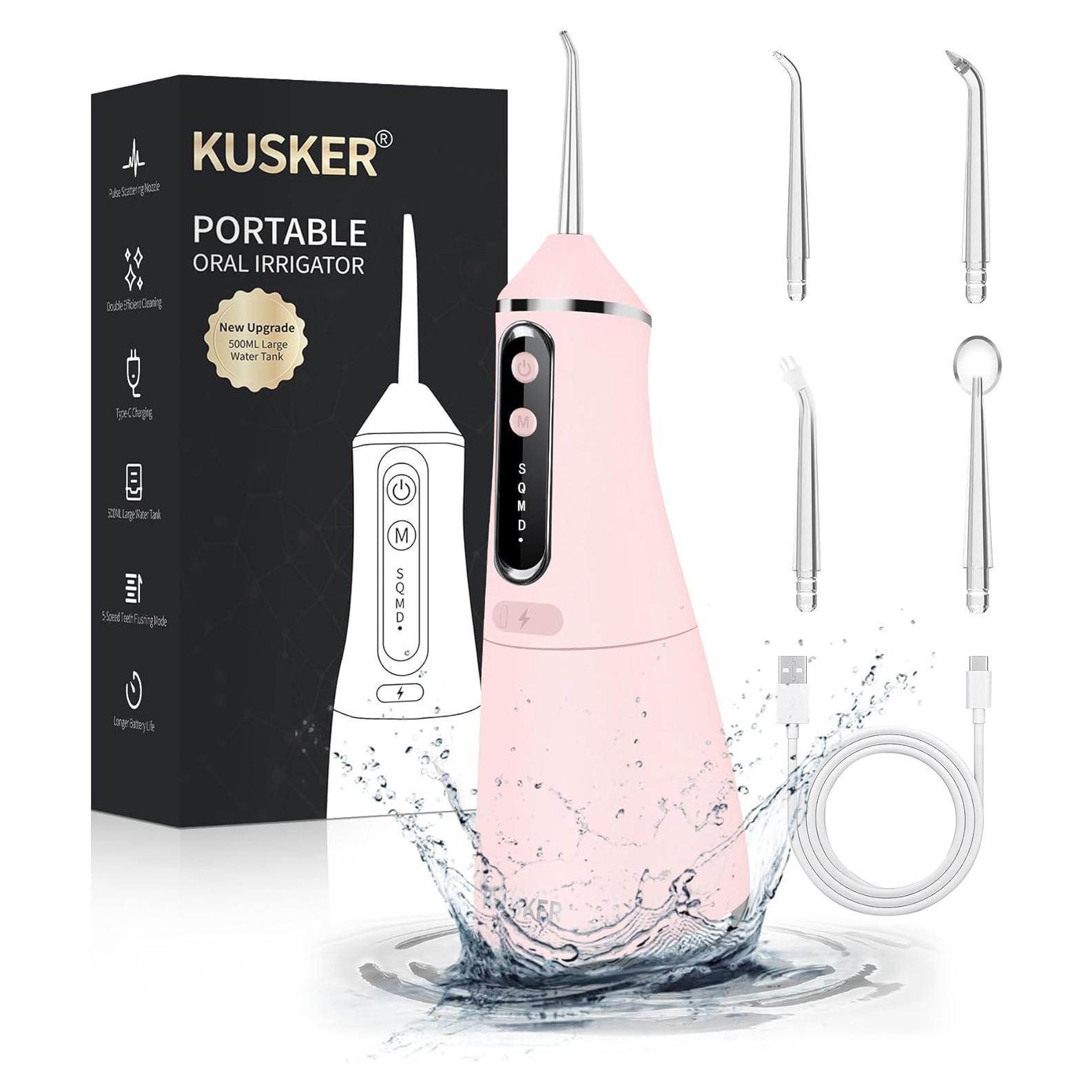 Irrigador Oral Inalámbrico KUSKER 500ML Rosa Cálido 5 Modos
