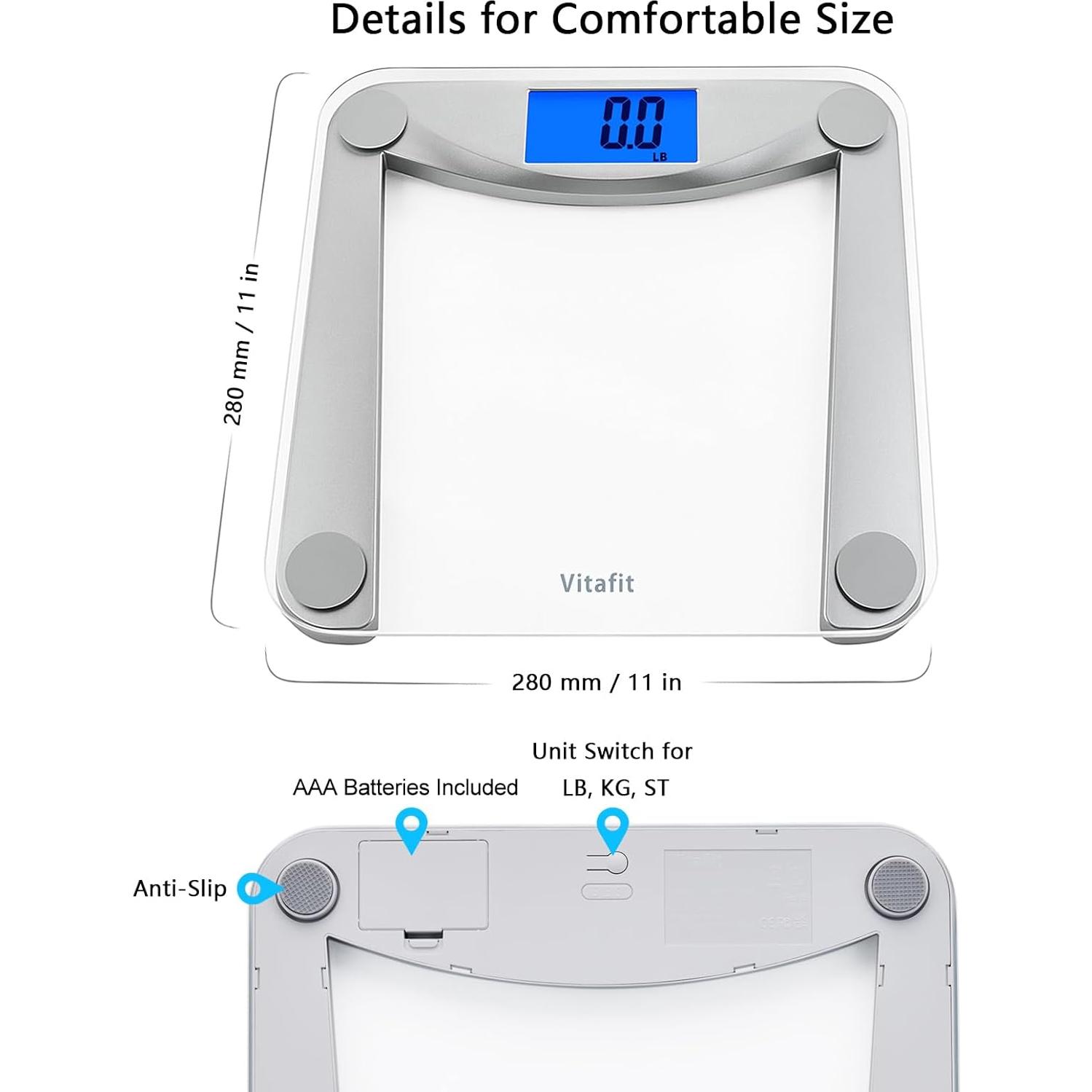 Escala Digital de Baño Vitafit VT1703U, 182kg, Pantalla LCD Grande