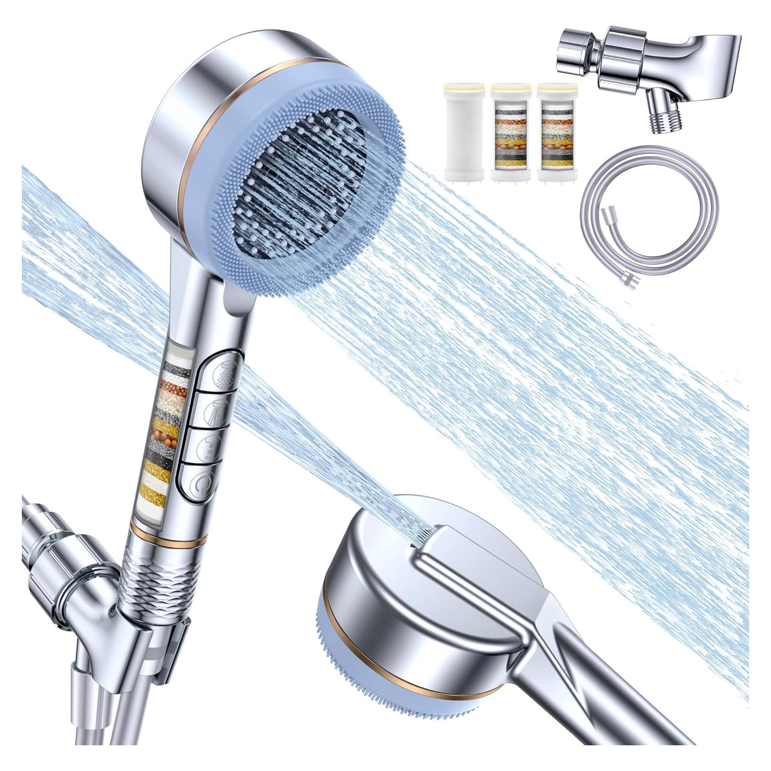 Cabezal de Ducha Filtrado QCHZON con 4 Modos y Manguera 150 cm