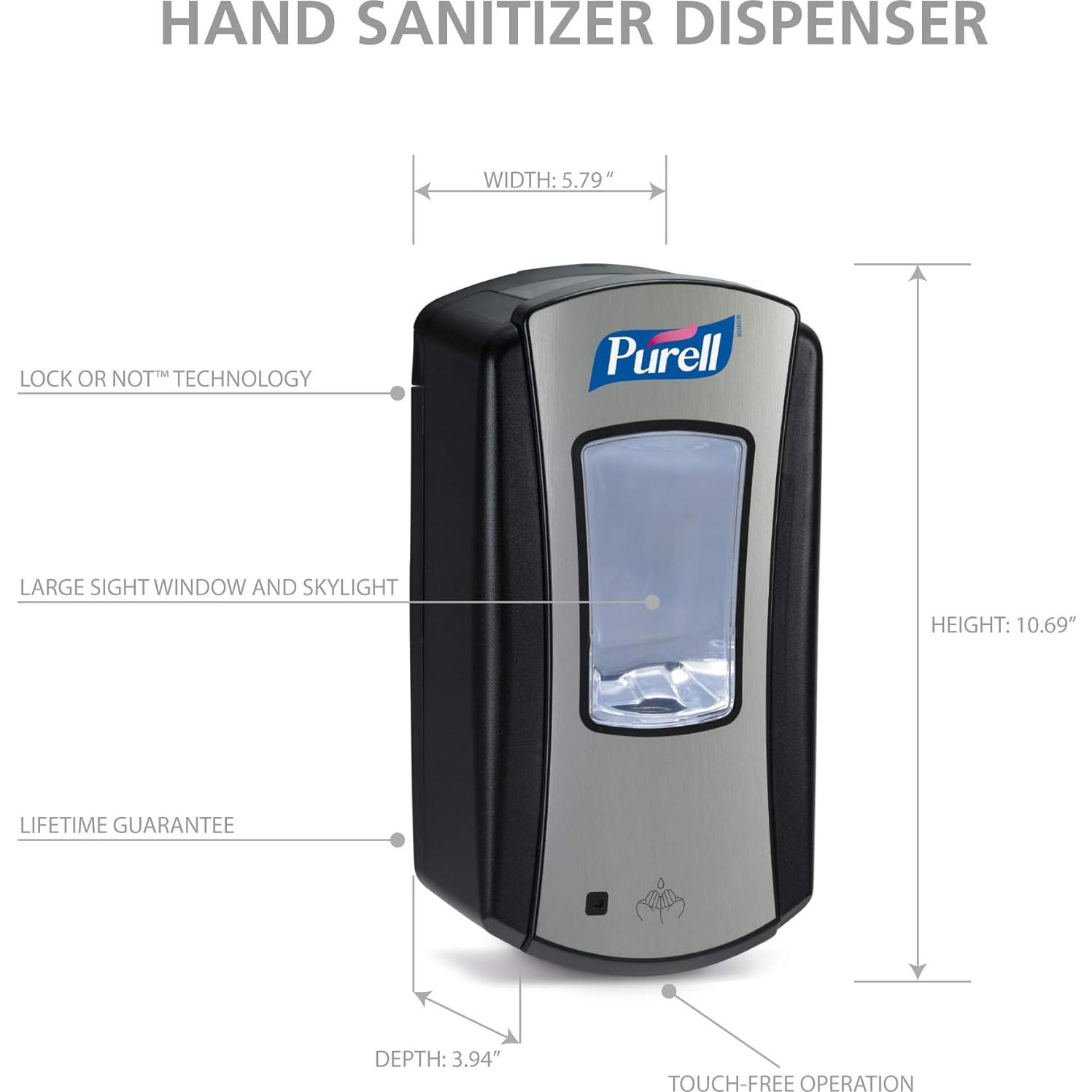 Dispensador de desinfectante de manos Purell LTX-12 sin contacto, Cromo/Negro
