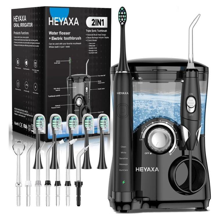 Combo Irrigador Dental y Cepillo Eléctrico HEXAYA 600ml 10 Modos