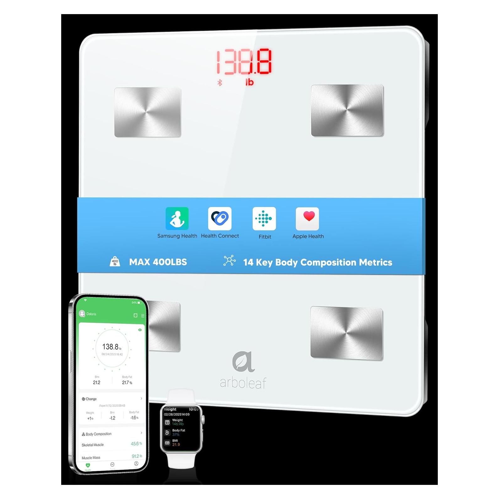 Báscula Inteligente Arboleaf Bluetooth 14 Métricas 180 kg Blanco