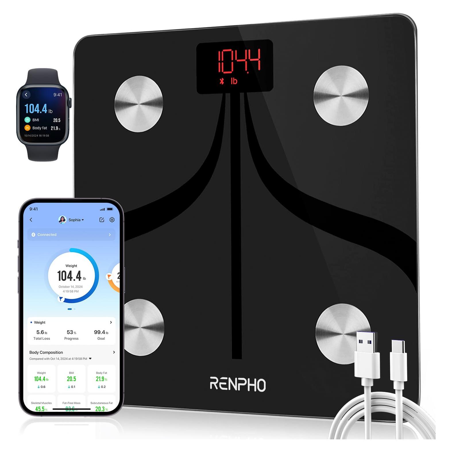 Báscula Inteligente RENPHO Digital 180 kg USB-C 13 Medidas