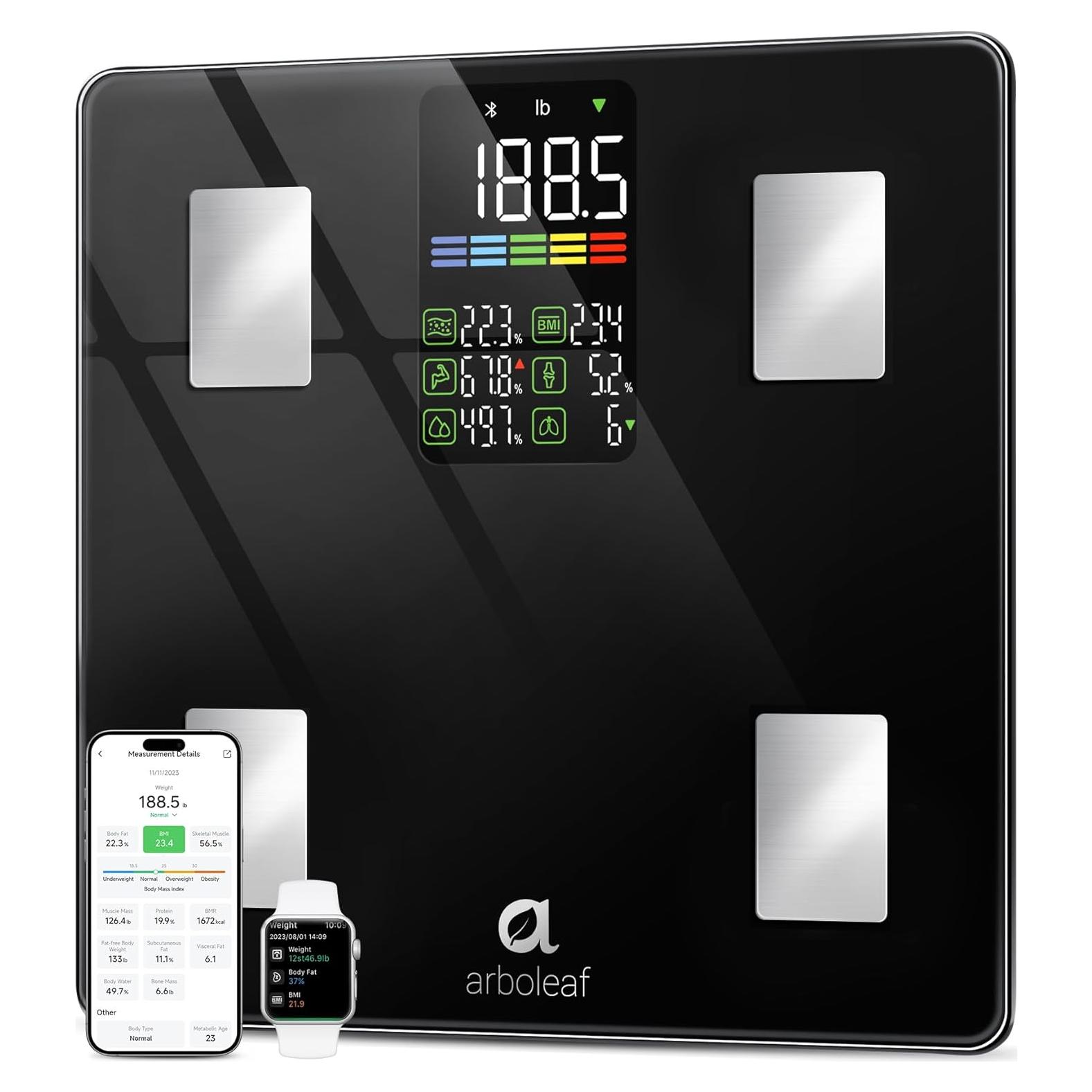 Báscula Inteligente Arboleaf CS20W con 14 Métricas, Pantalla LED