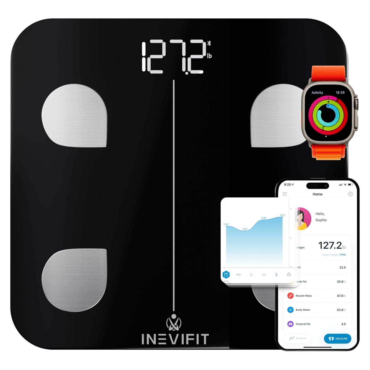 Báscula de Grasa Corporal Inteligente INEVIFIT Bluetooth 181 kg