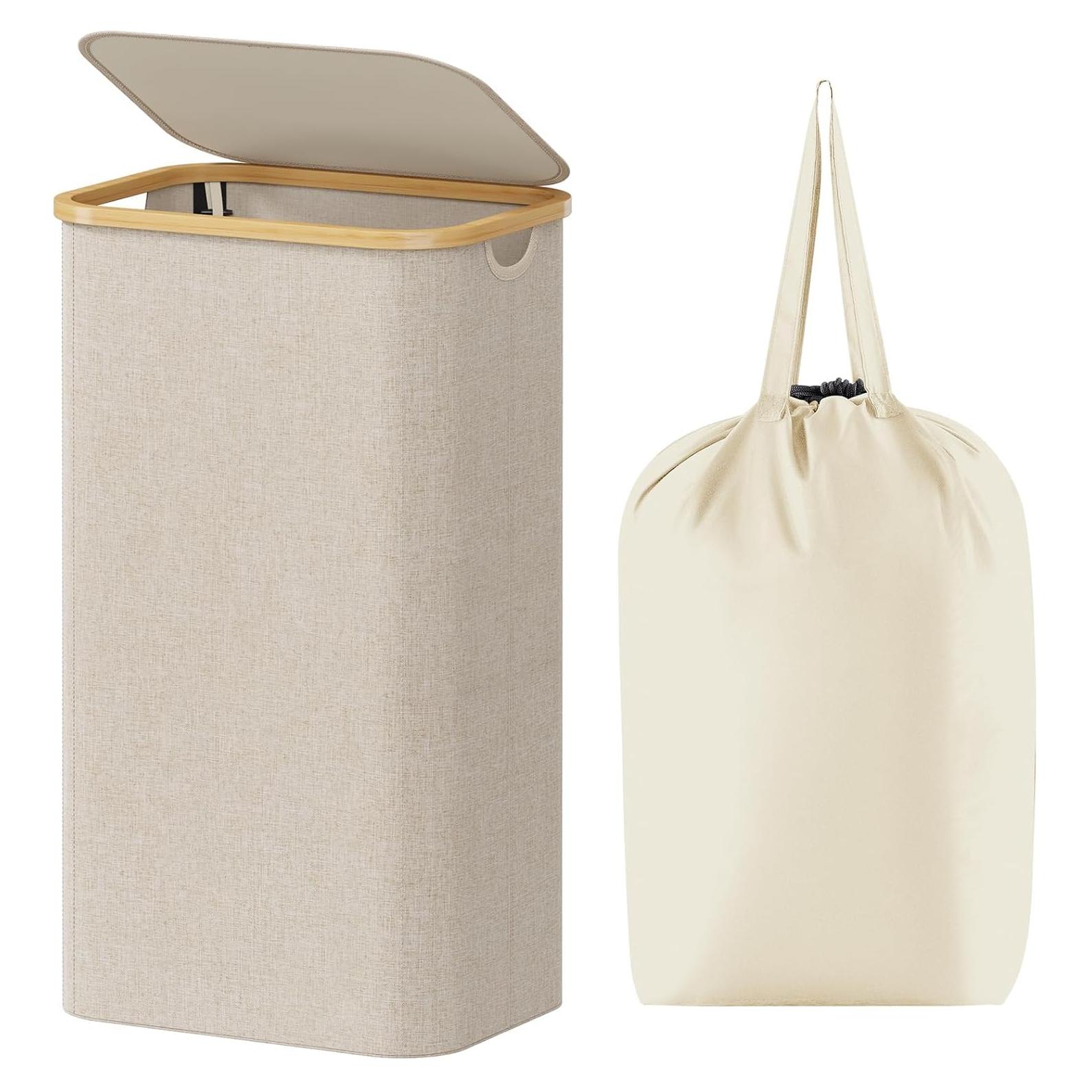 Cesta de Ropa Lifewit 100L con Tapa y Bolsa Extraíble Beige
