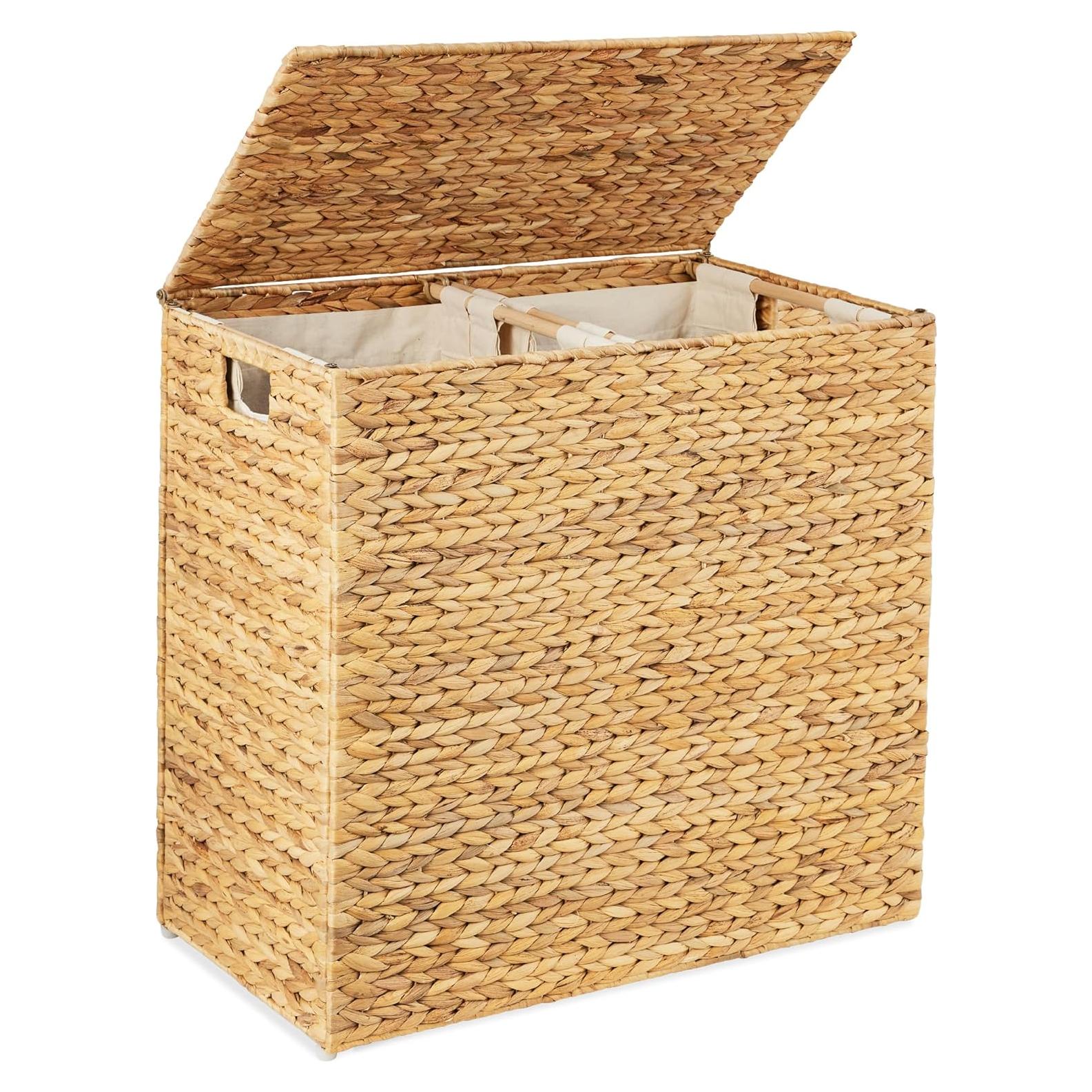 Cesto de Ropa Doble con Tapa Mejor Opción 61x32cm Natural