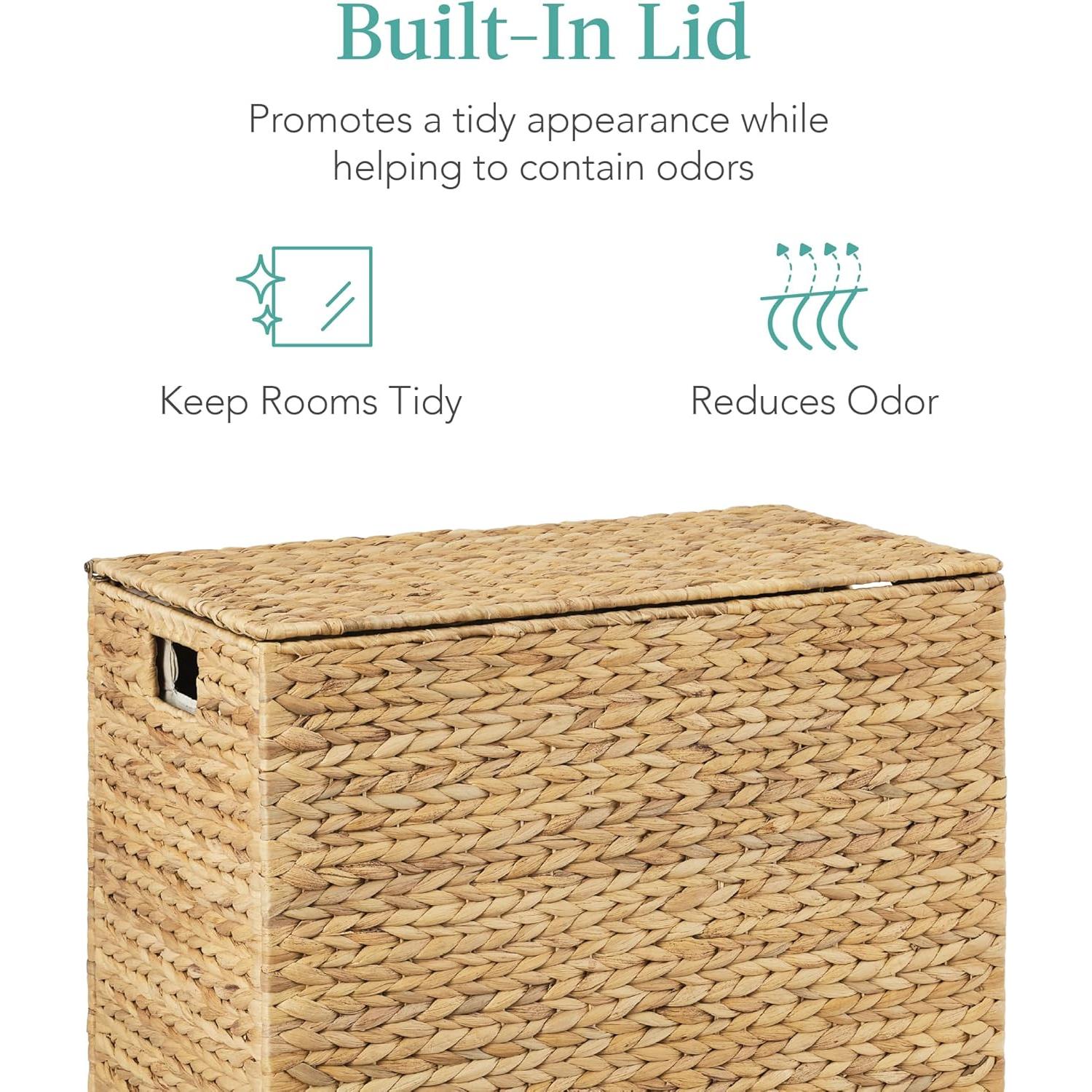 Cesto de Ropa Doble con Tapa Mejor Opción 61x32cm Natural