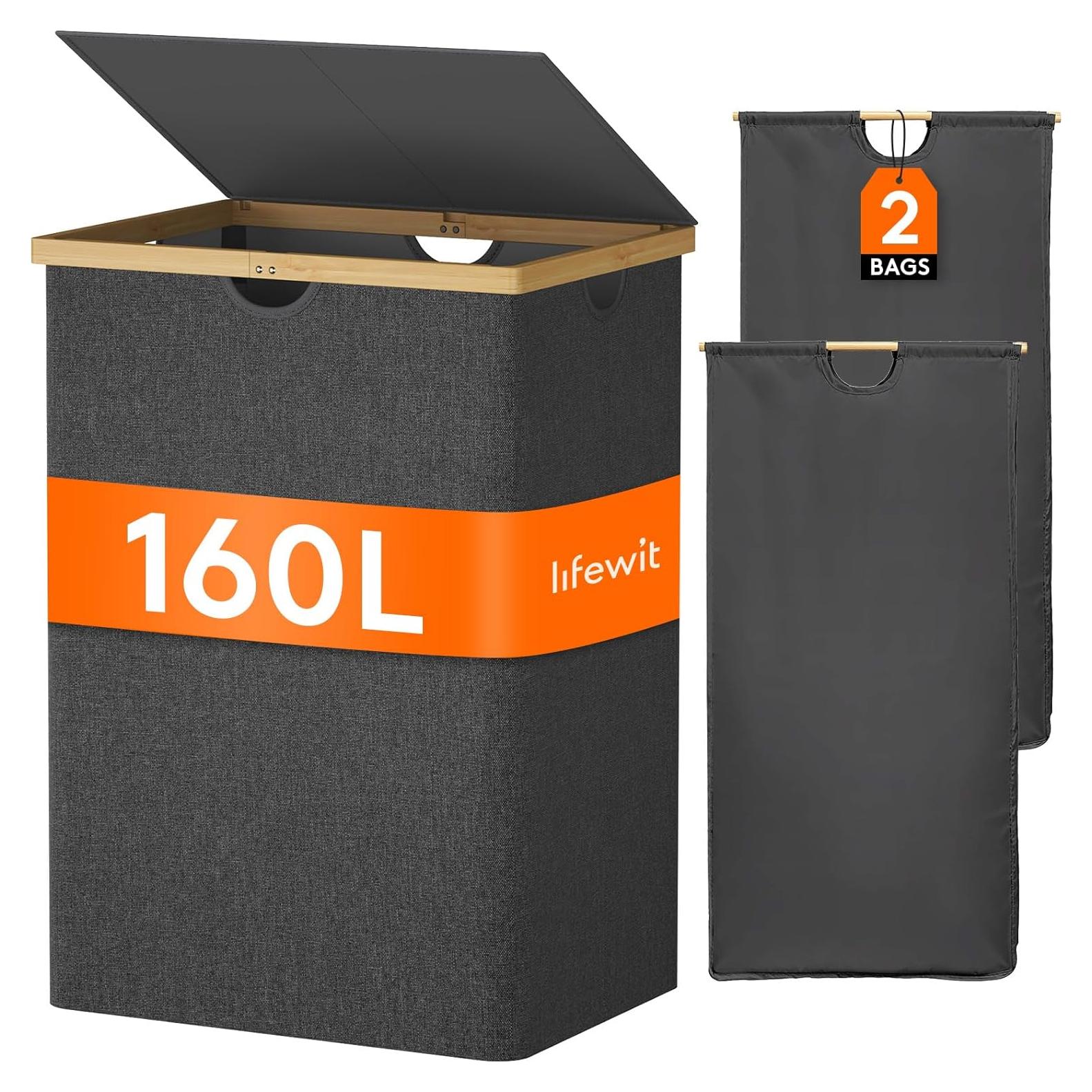 Cesta de Ropa Sucia Doble Lifewit 160L con Tapa y Asas