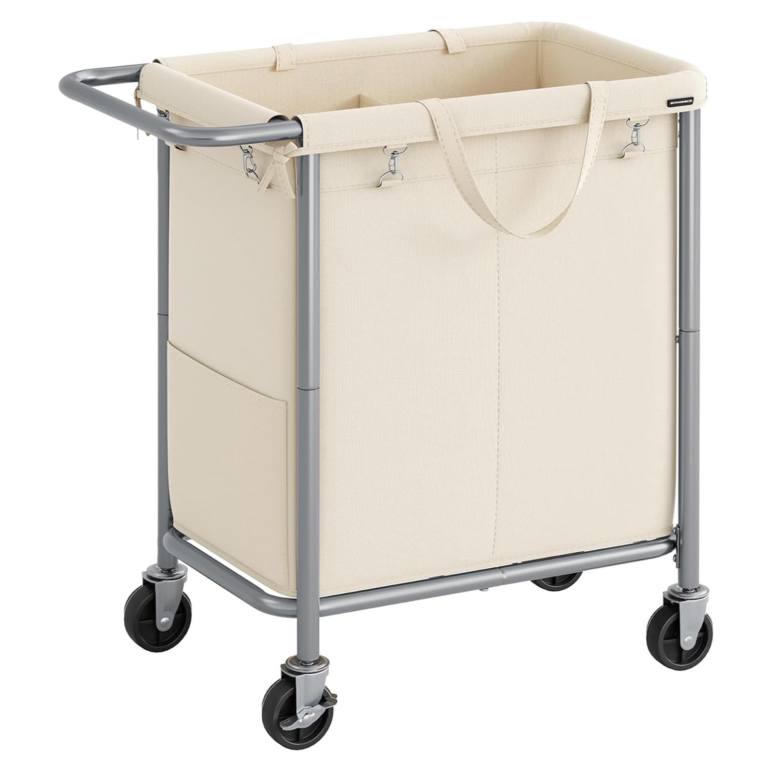 Cesta de Ropa Rodante SONGMICS 140L 2 Compartimentos Blanco