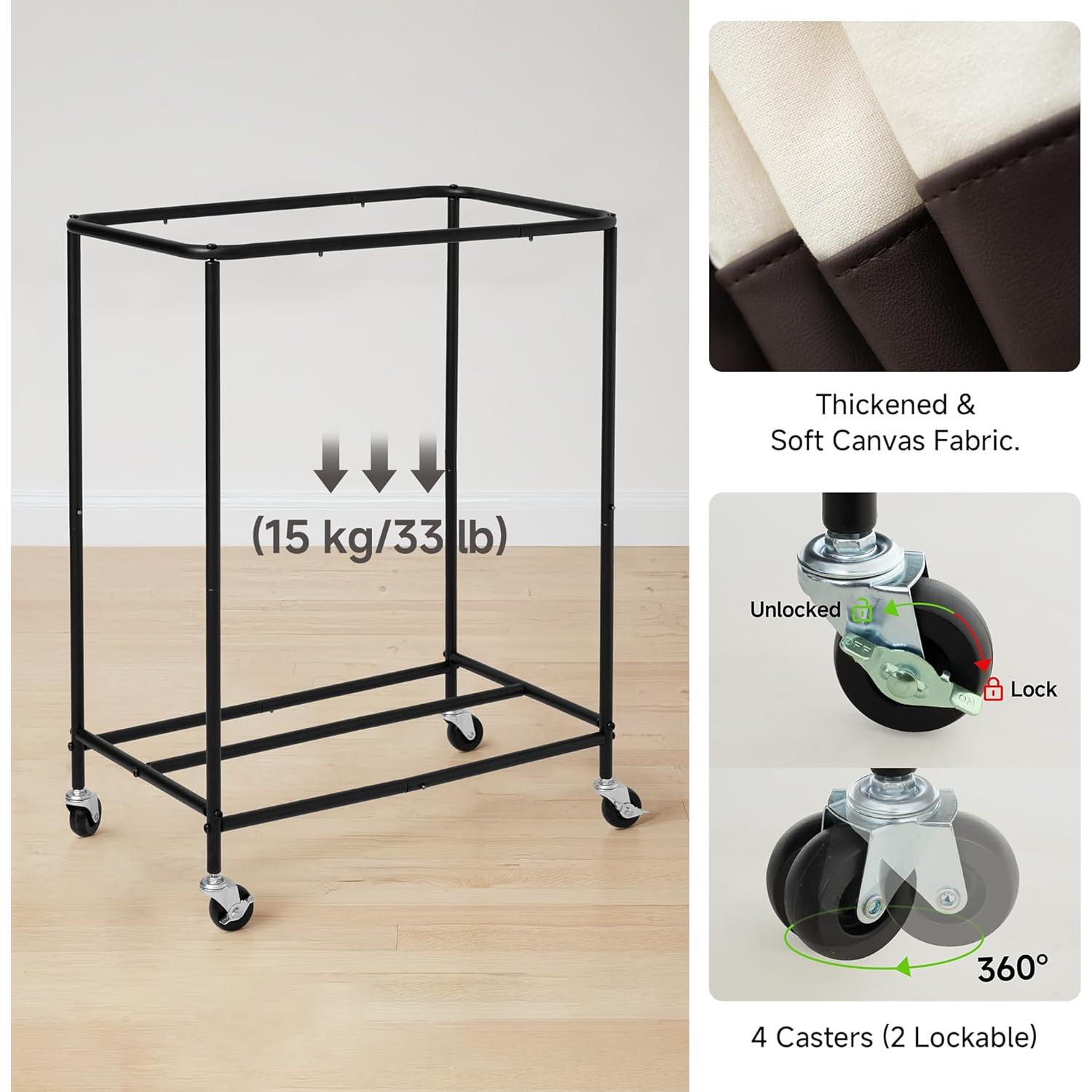 Cesta de Ropa 100L StorageWorks Beige con Ruedas y 2 Secciones