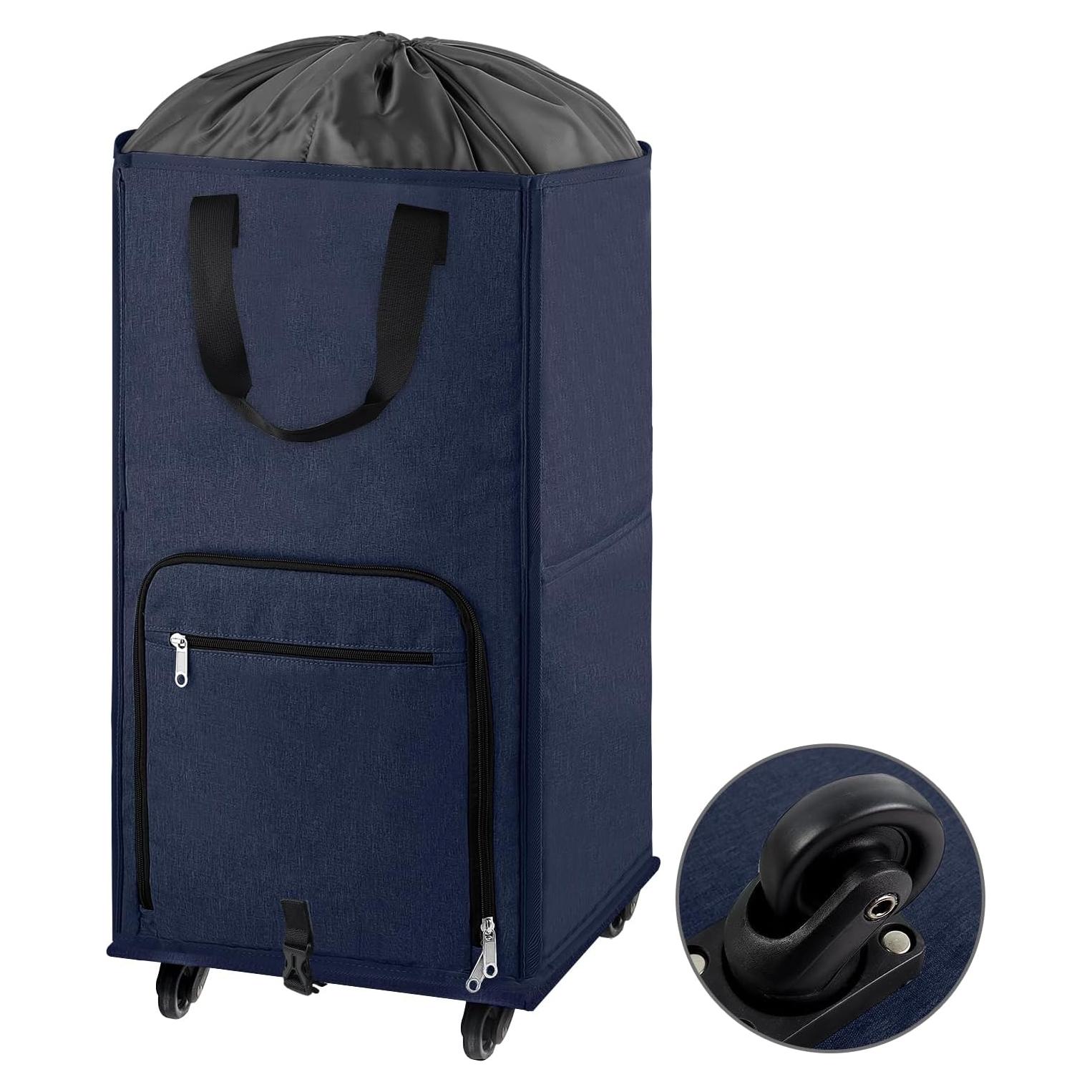 Cesto de Ropa Rodante Bukere 90L Azul Plegable con Ruedas