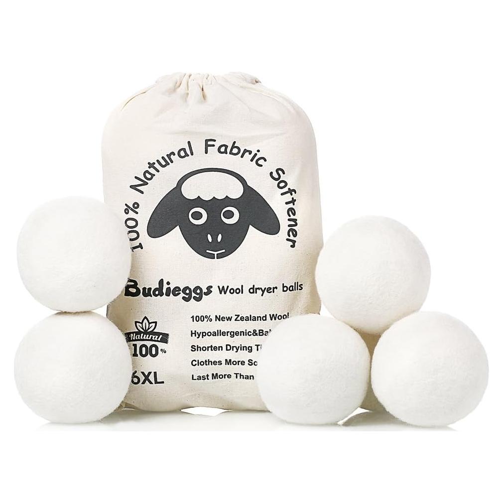 Bolas de Secado de Lana Orgánica Budieggs XL 6-Pack 100% Natural